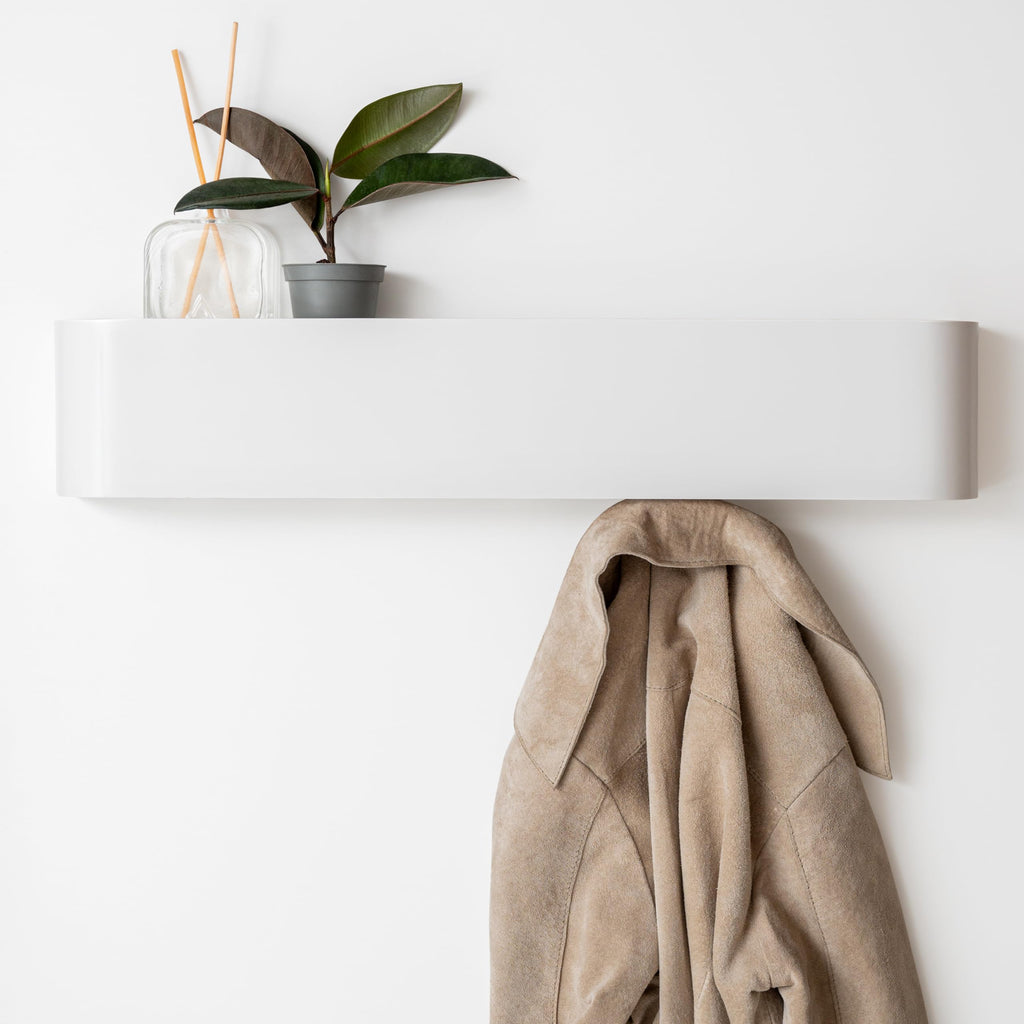 Kazai Toke Wall-Mounted Coat Rack – Solid Wood Veneer with Shelf, White