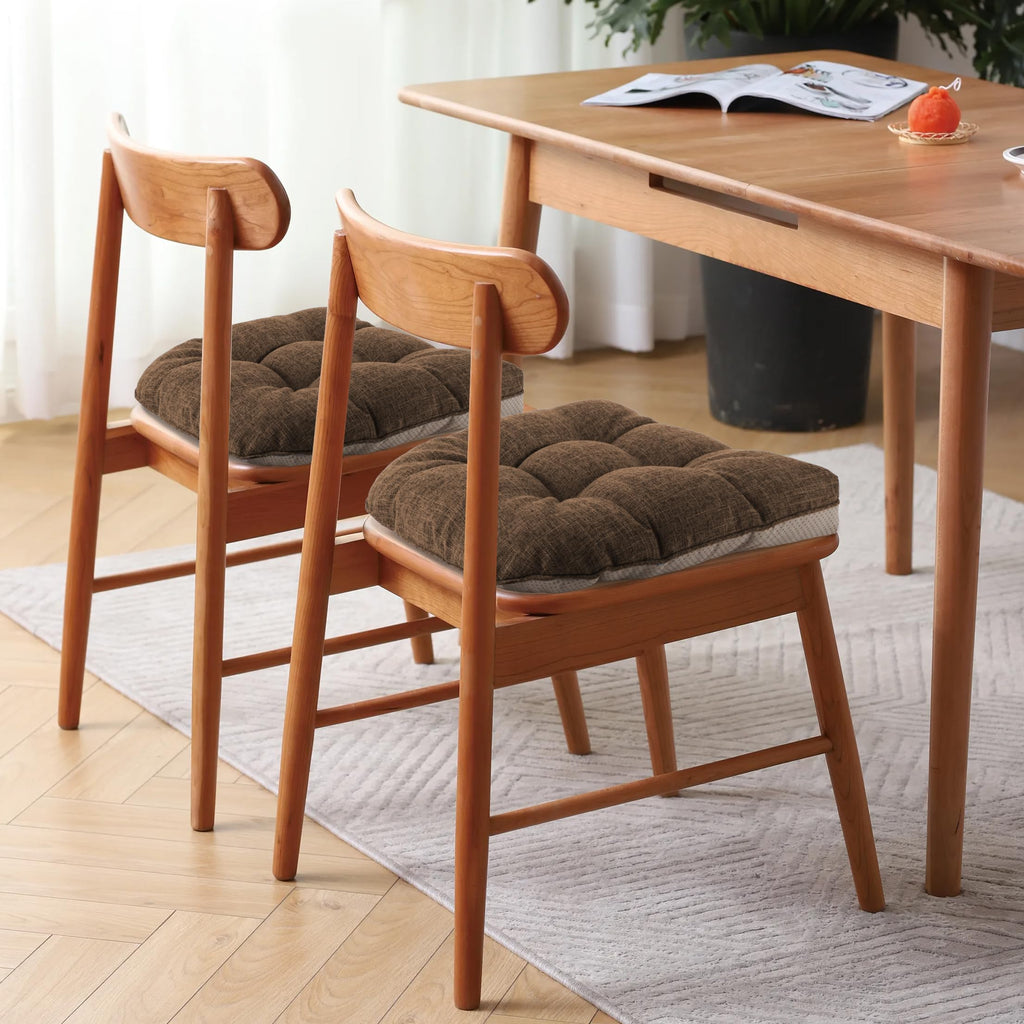 FlyGulls Non-Slip Dining Chair Cushions - Set of 4 Tufted Faux Linen Pads