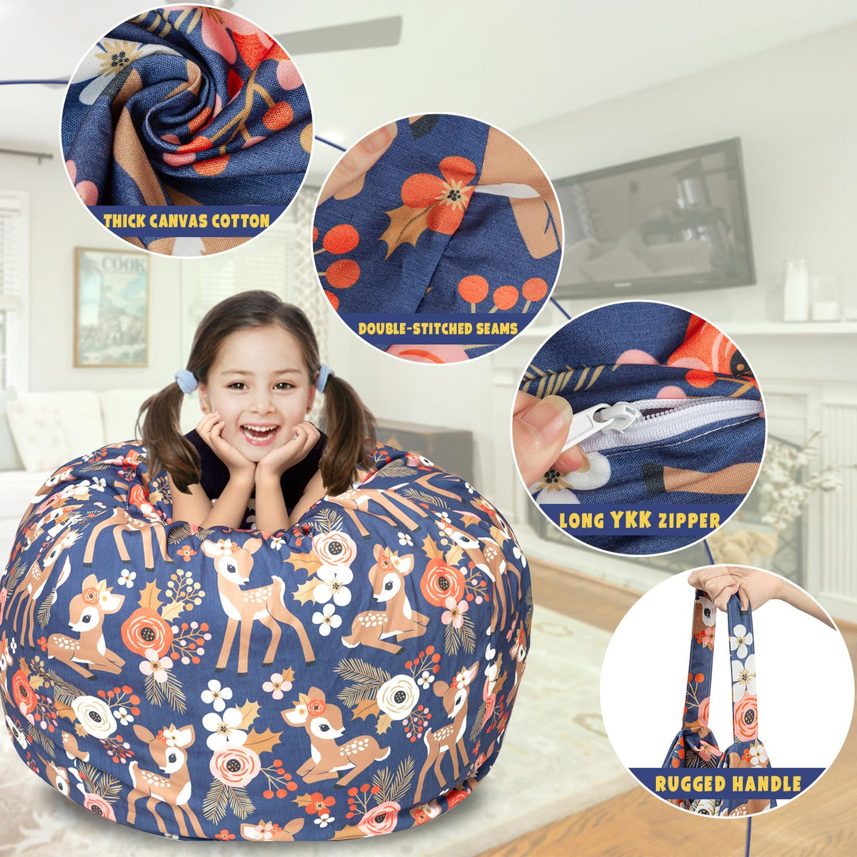Round Bean Bag Cover Only without Filling, Large Stuffed Animal Bean Bag Storage, Bean Bag Chair Cover - image 4