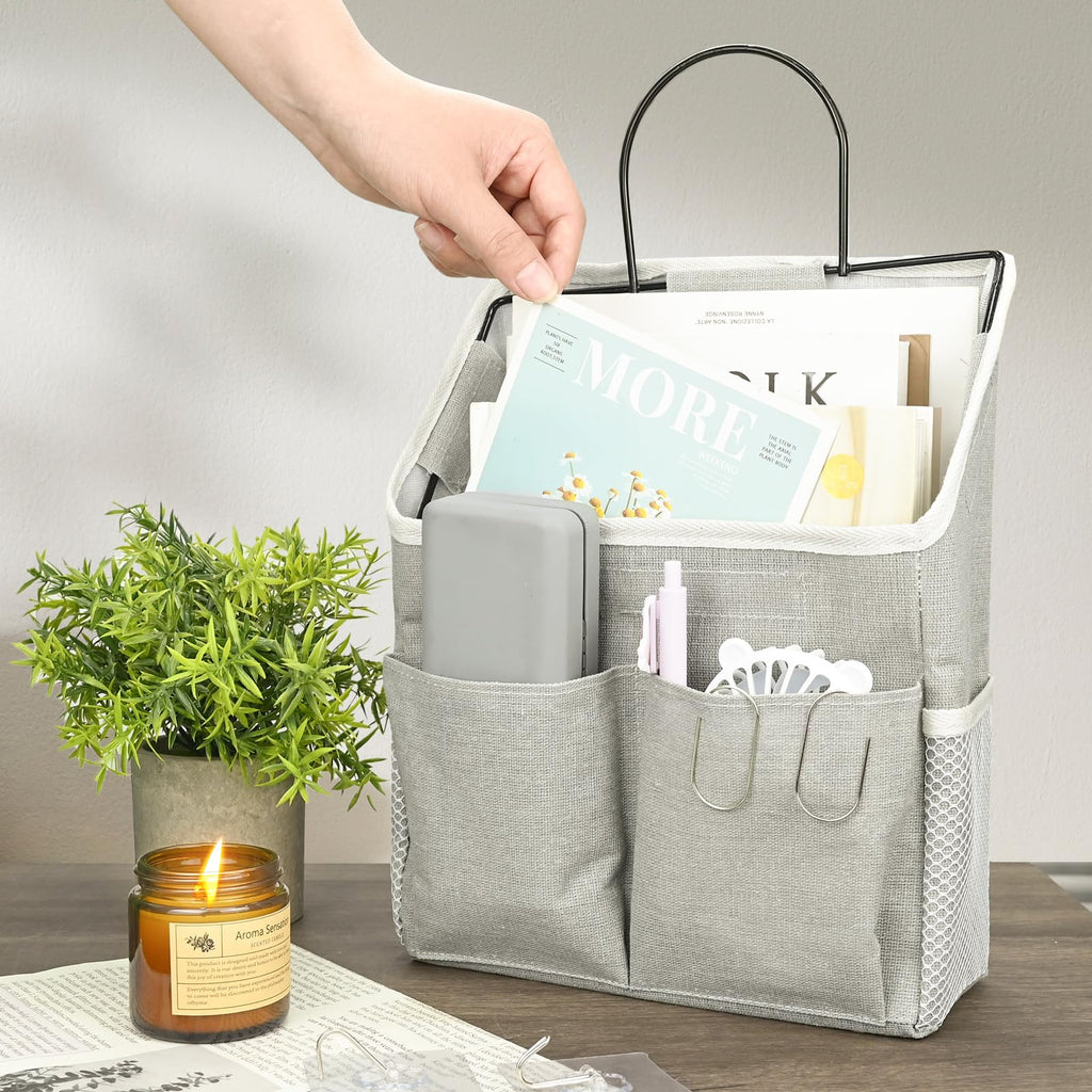 Set of 2 Waterproof Hanging Storage Organizers - Linen - Foldable - With Pockets - For Nursery, Bathroom, Bedroom, Office, RV - Grey - image 5
