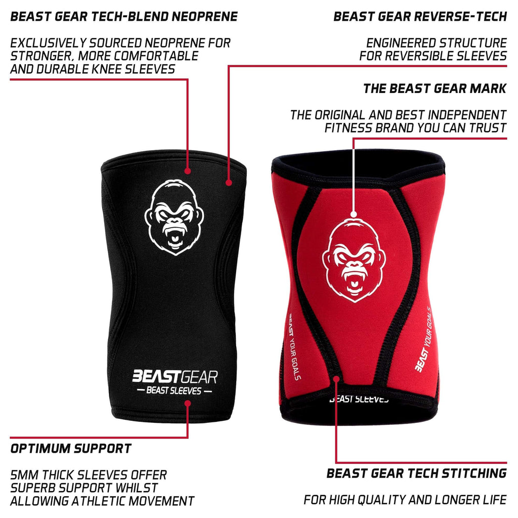 Beast Gear 5mm Neoprene Knee Sleeves for Powerlifting & Squats - Medium