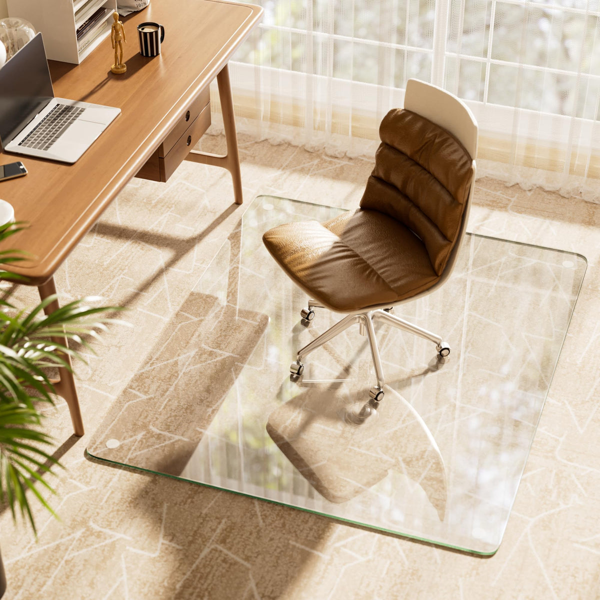 Koonmi Tempered Glass Chair Mat, 117 x 140 cm, Clear - image 3