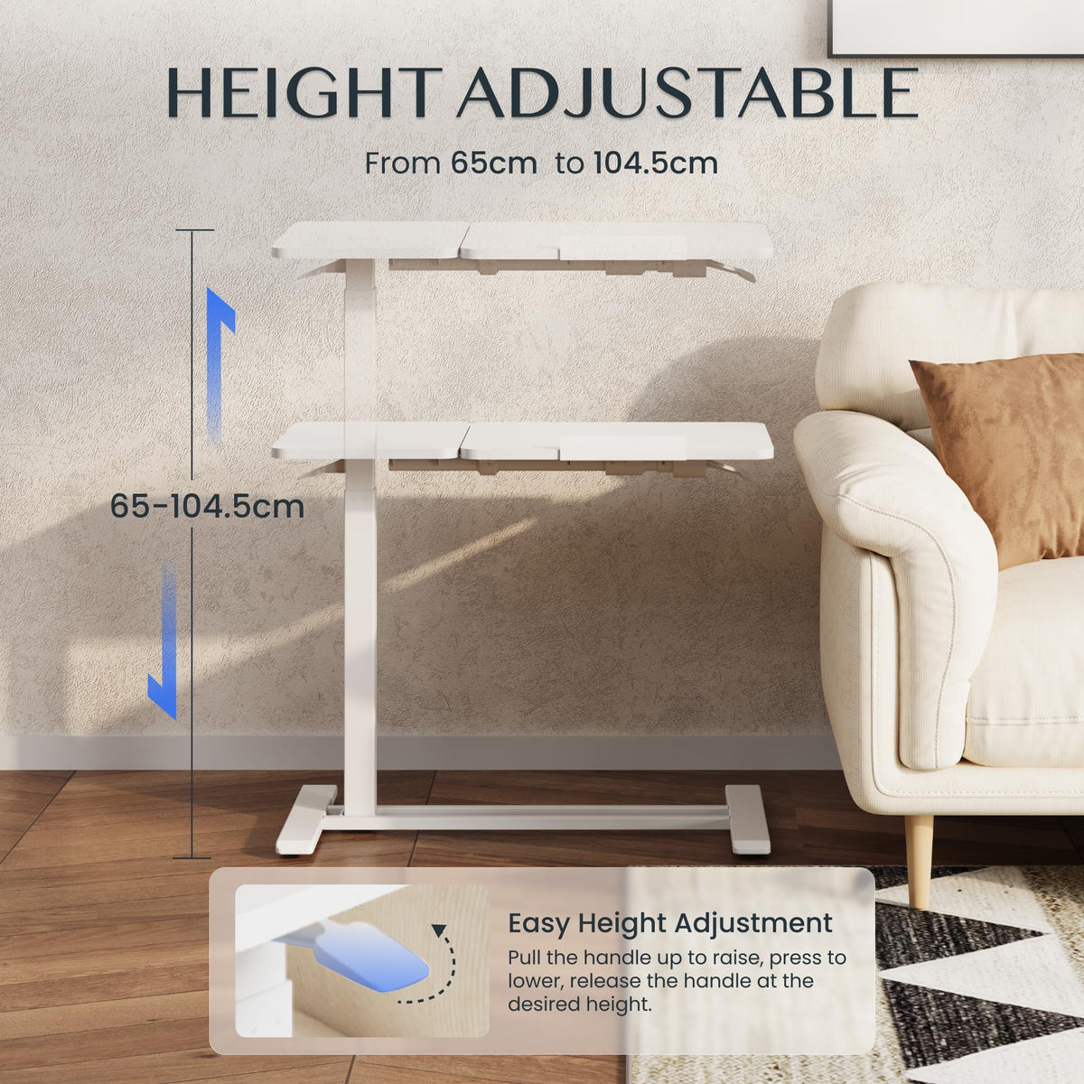 FLEXISPOT Overbed Table with Wheels, Adjustable Height Bedside Table with Tilting Tabletop, Rolling Laptop Desk for Bed Sofa - image 3