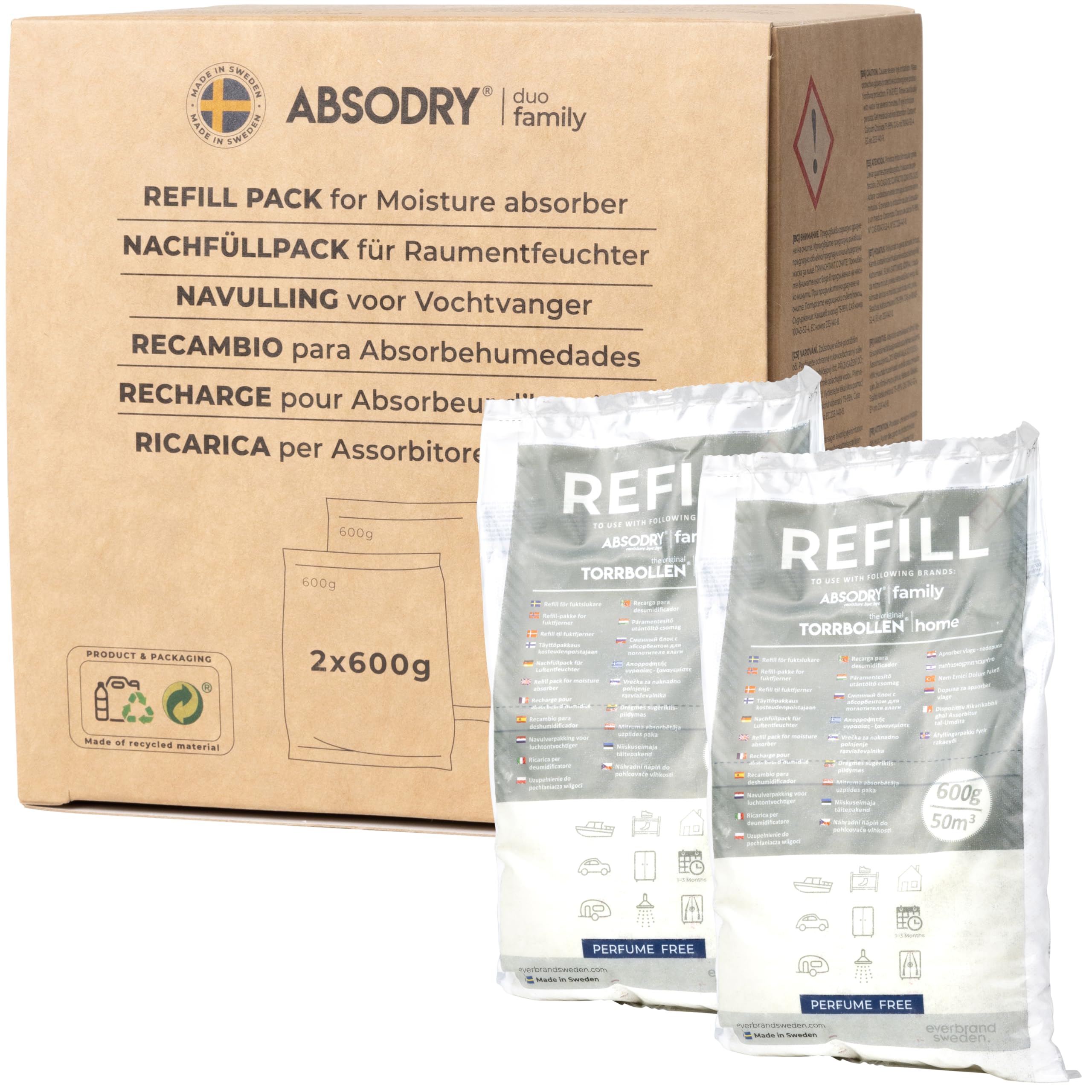 ABSODRY Duo Family Moisture Absorber Refill Bags - 2 Pack Dehumidifier