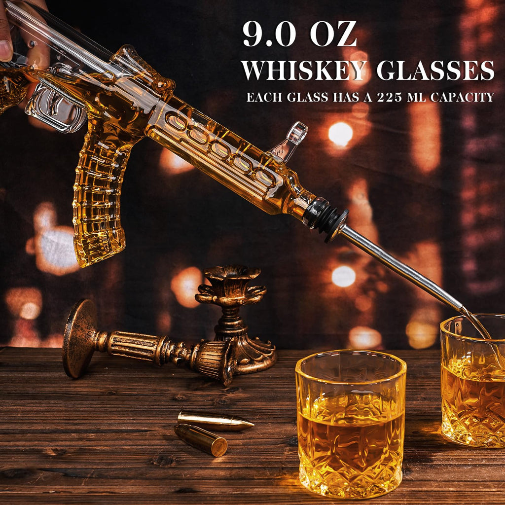 Oaksea AK47 Whiskey Decanter Set with 2 Glasses – Military Gift for Men
