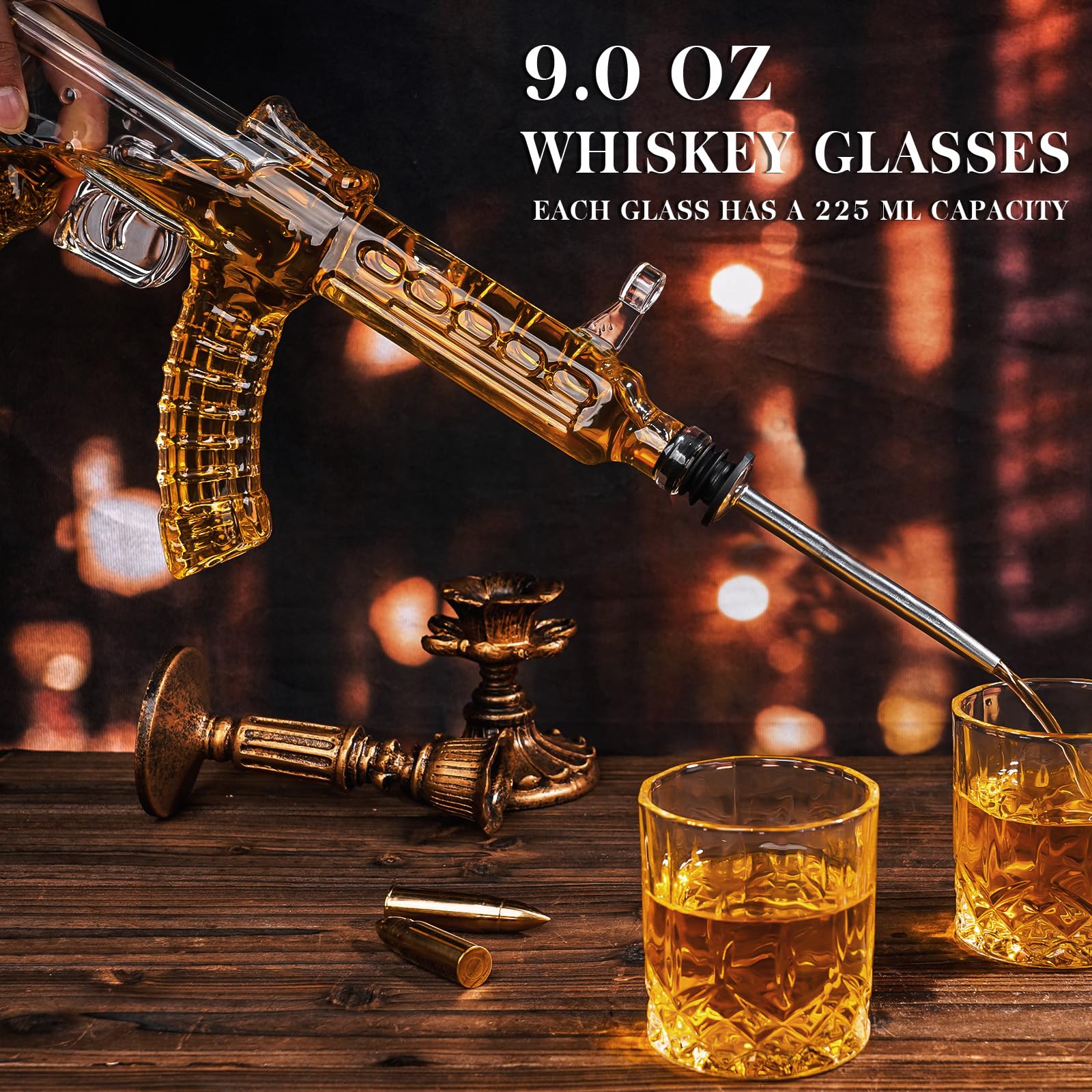 Oaksea AK47 Whiskey Decanter Set with 2 Glasses – Military Gift for Men