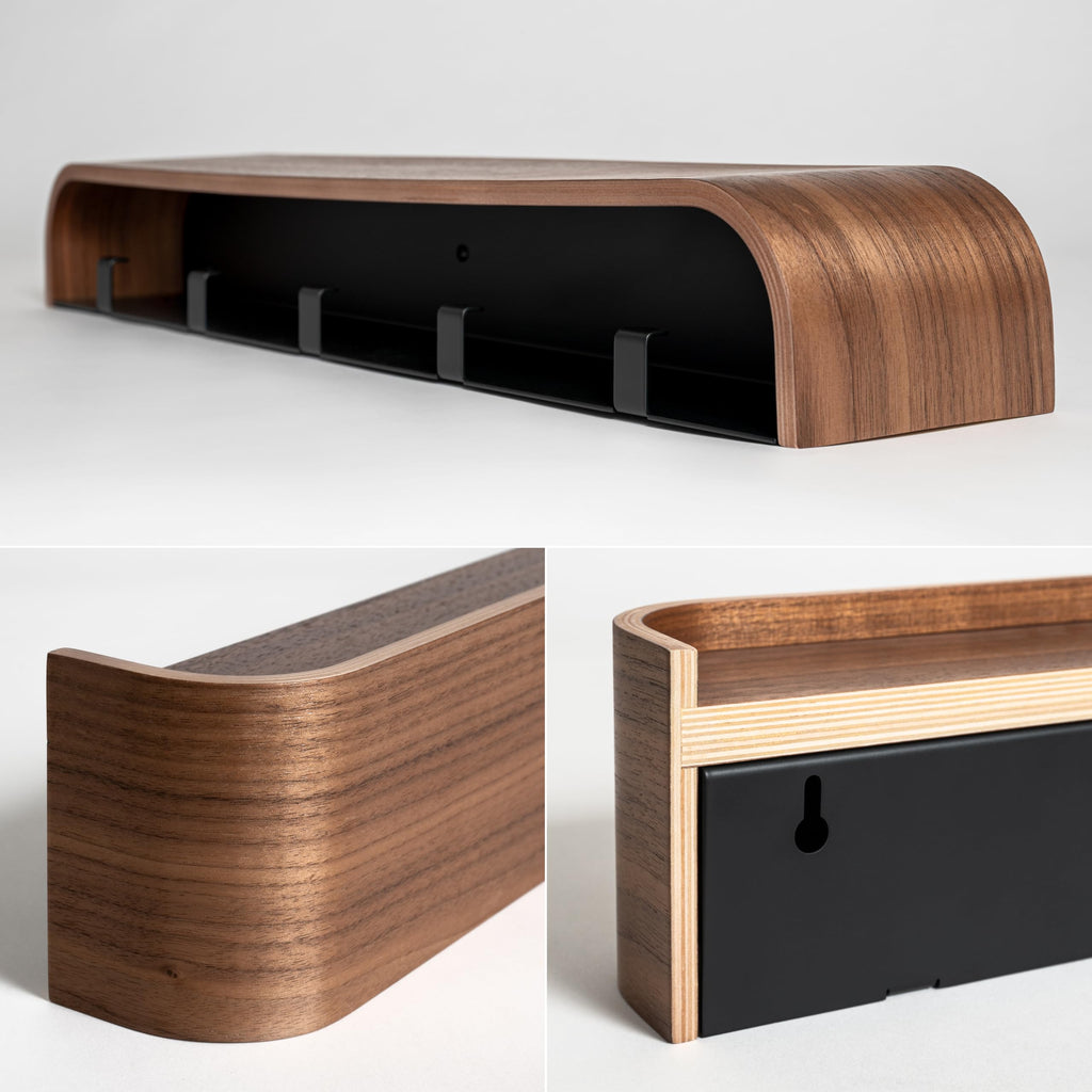 Kazai. Wall-Mounted Coat Rack 'Toke' | Modern Design Coat Rack with Hidden Wall Hooks | Solid Wood Veneer Panel Coat Hanger | Walnut - image 4