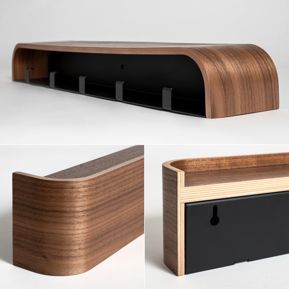 Kazai. Wall-Mounted Coat Rack 'Toke' | Modern Design Coat Rack with Hidden Wall Hooks | Solid Wood Veneer Panel Coat Hanger | Walnut - image 4