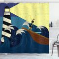 ABAKUHAUS Lighthouse Shower Curtain | Abstract Boat Art Fabric Decor