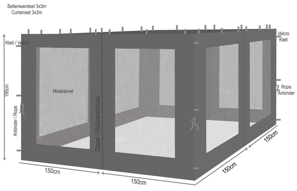 Quick Star Gazebo Mosquito Net Side Panels | 3x3m Anthracite | 4pcs