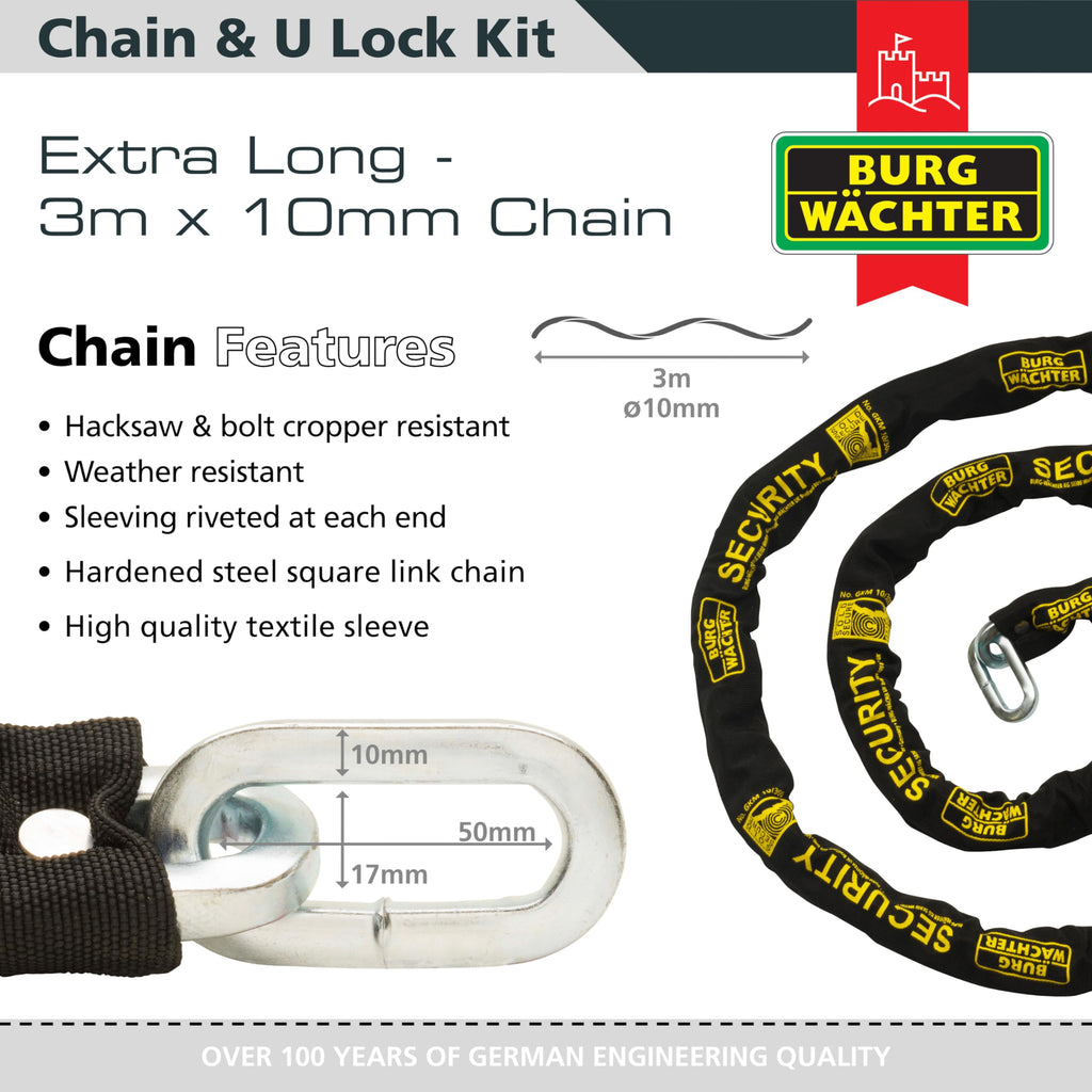 Burg-Wachter Sold Secure Gold Bike Chain & U-Lock Kit, Black, 3M