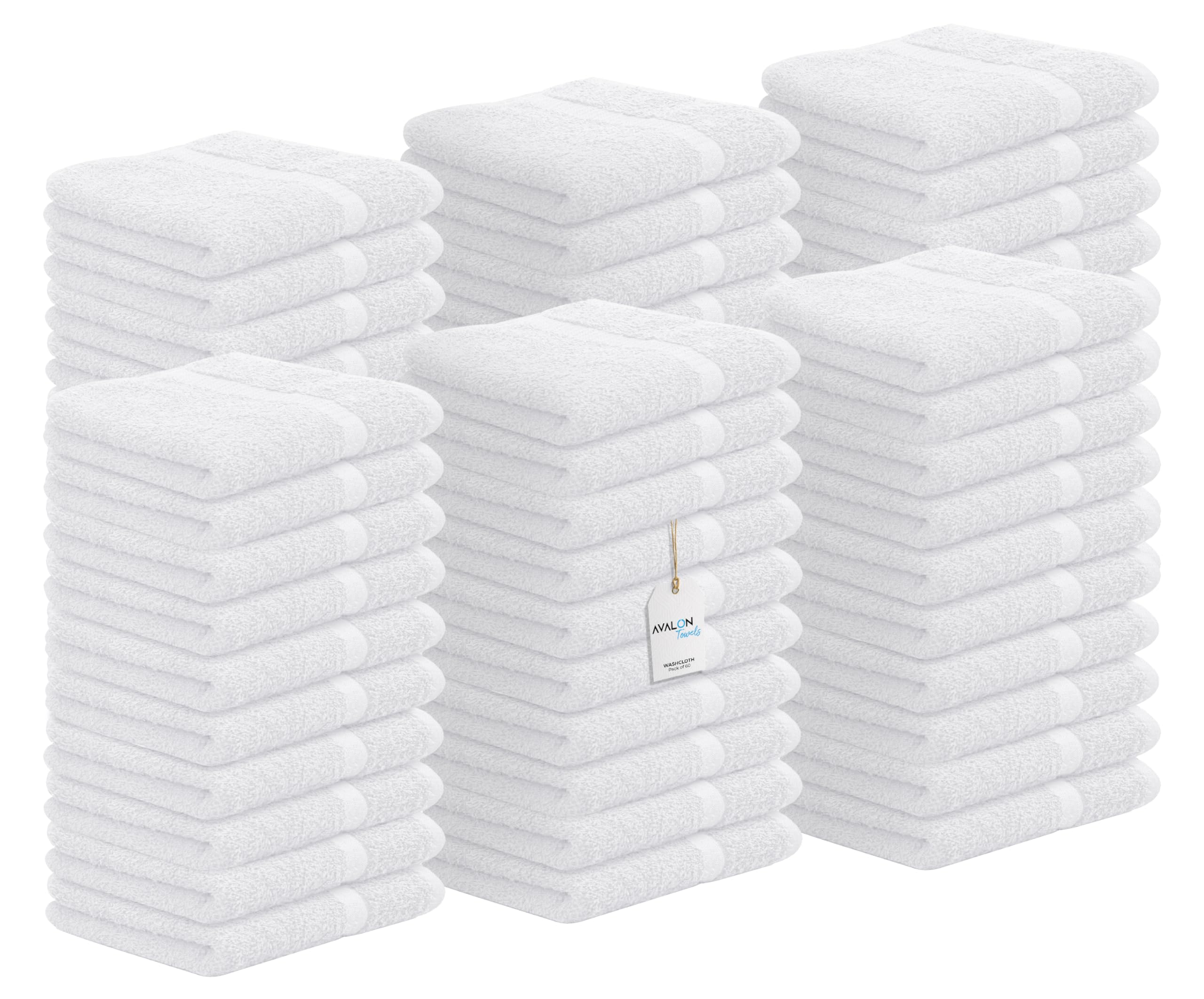 Avalon 100% Ring Spun Cotton Washcloths - 12x12 Bulk Pack of 60