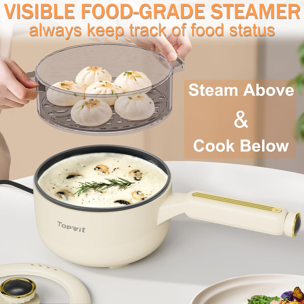 Topwit 2L Electric Hot Pot with Steamer | Non-Stick Multifunctional Cooker