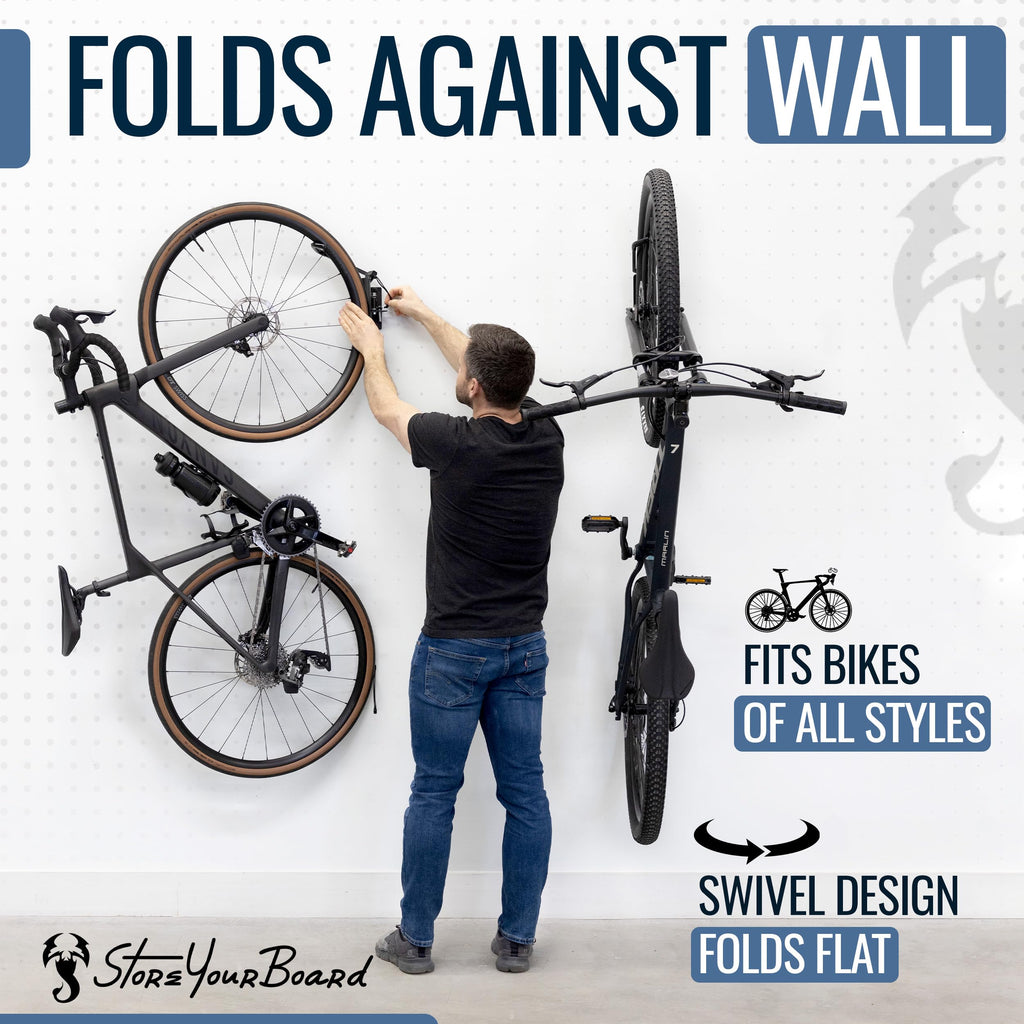StoreYourBoard Swivel Bike Wall Rack | Heavy-Duty Steel Hanger, 2 Pack