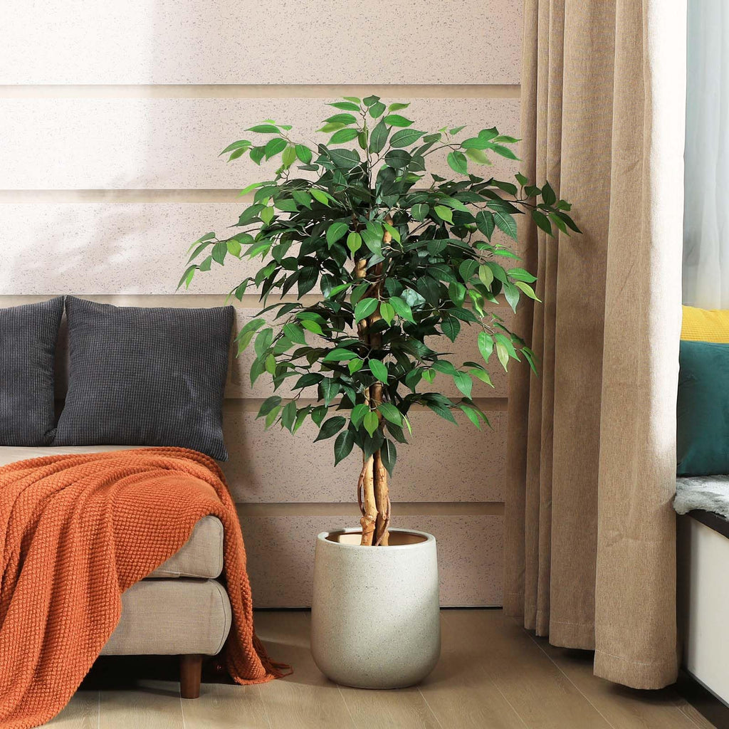 SOGUYI 120cm Artificial Ficus Tree | Silk Faux Plant with Natural Wood Trunk