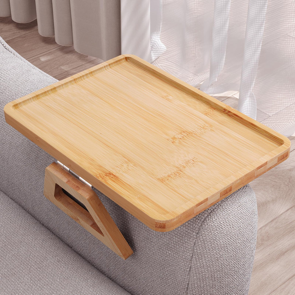 Fibogollo Sofa Tray,Bamboo Folding Couch Arm Tray,Sofa Armrest Trays Clip-On Couch Desk for Drinks,Snacks,Phone,Remote ControlNatural