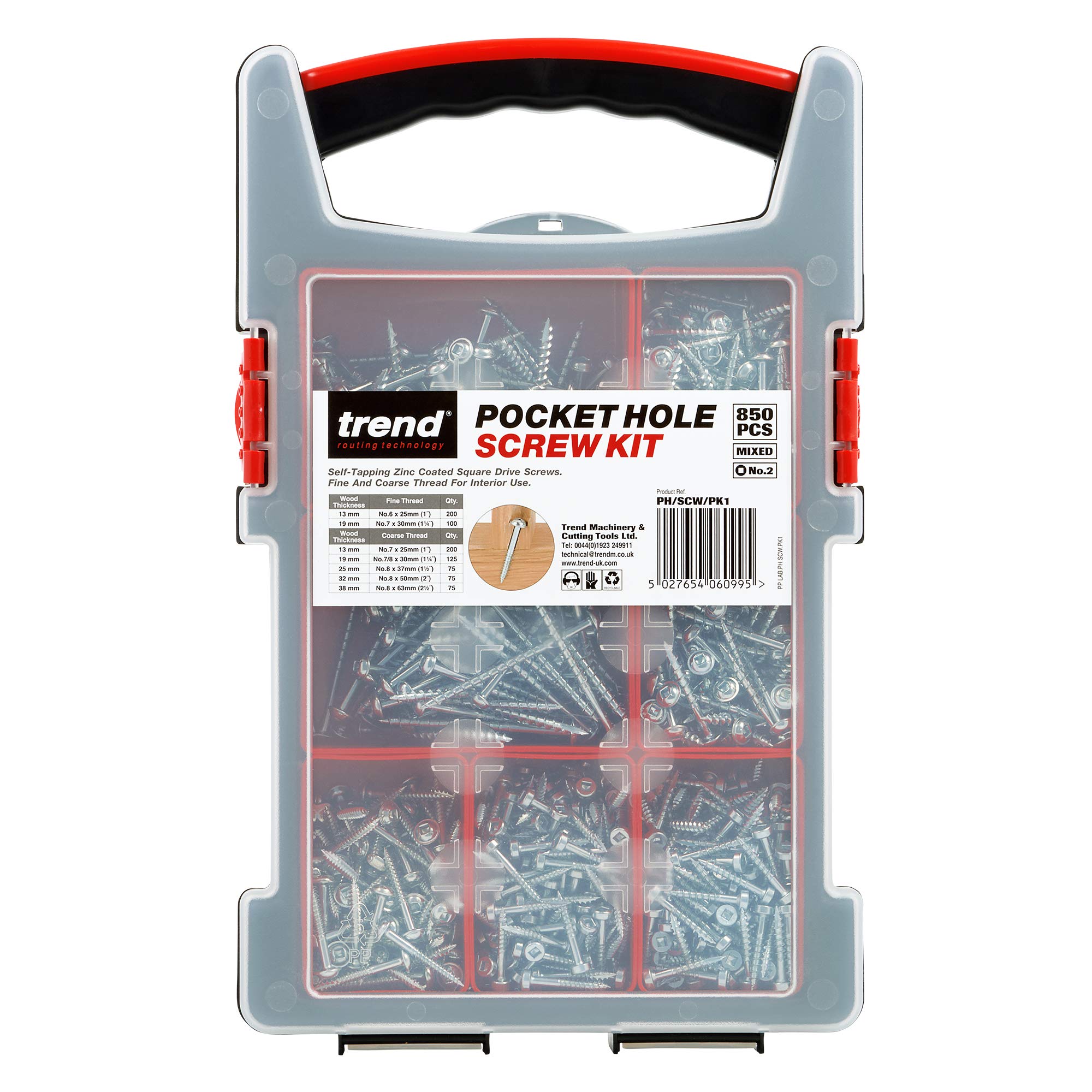Trend Pocket Hole Screws - 850 Pack Zinc Self-Tapping Square Drive