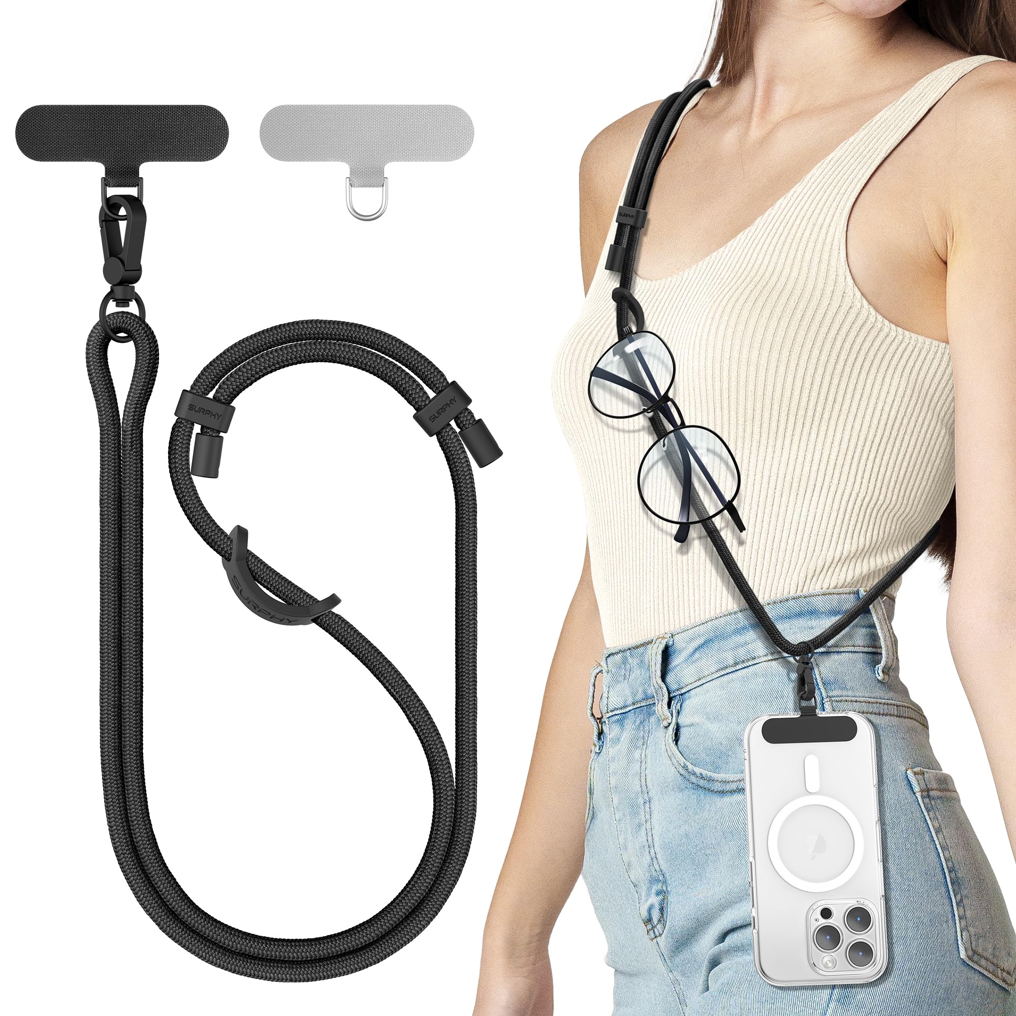 SURPHY Adjustable Crossbody Phone Lanyard & Neck Strap - Full Black
