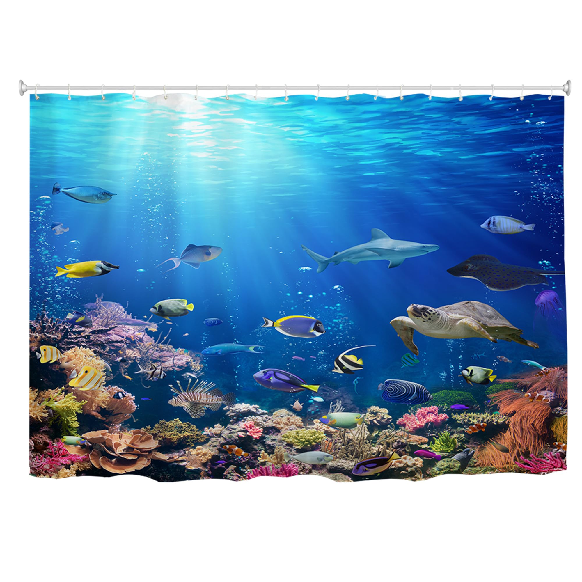 Jolof Store Extra Wide Ocean Tropical Fish Fabric Shower Curtain | 240x180cm