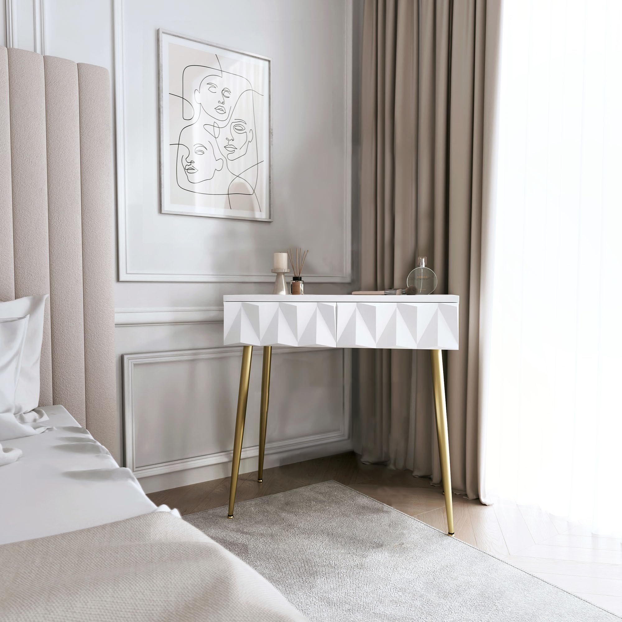Jolof Store Montana Dressing Table – White Metal Makeup Vanity Desk