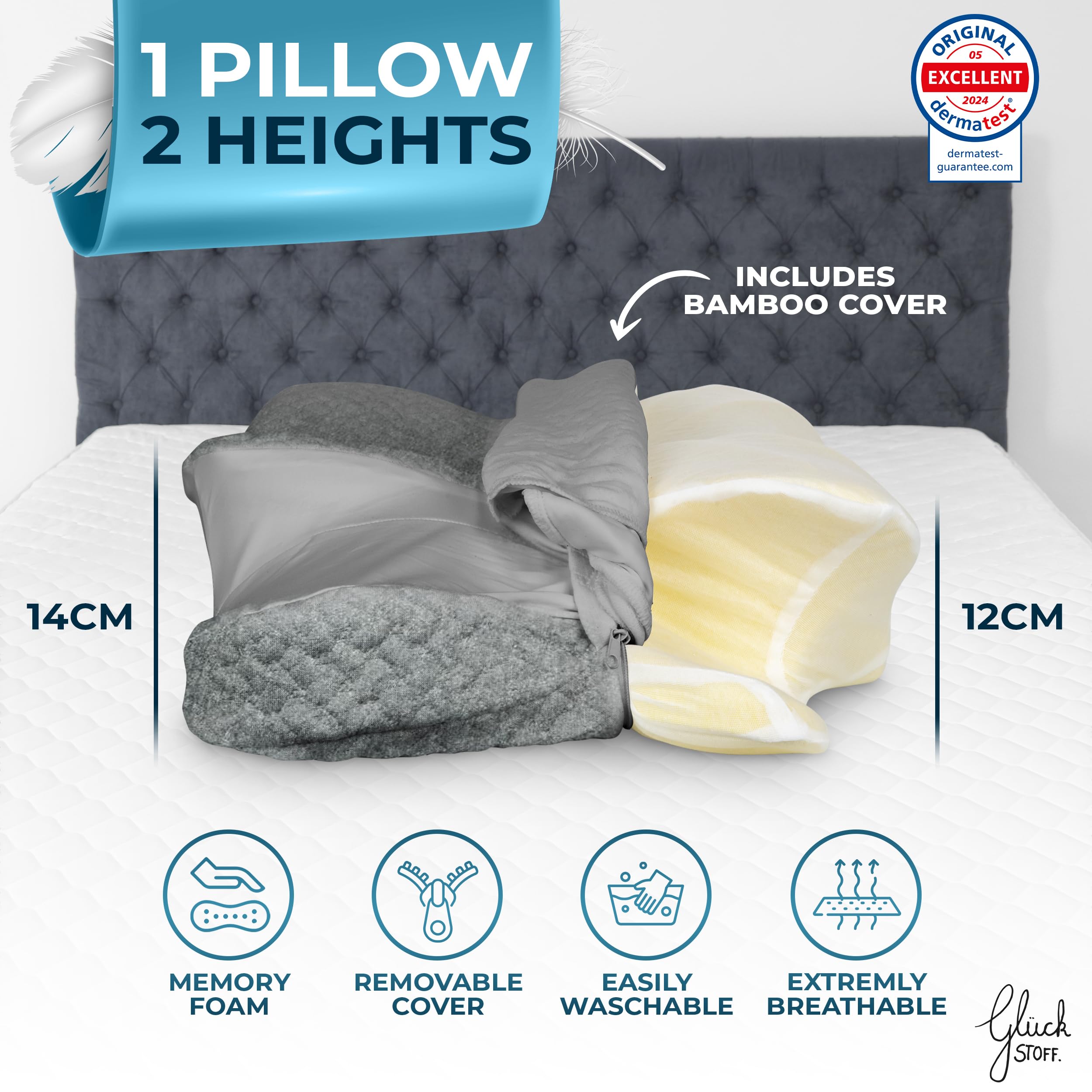 Glückstoff Orthopedic Neck Pillow | Memory Foam Cervical Support