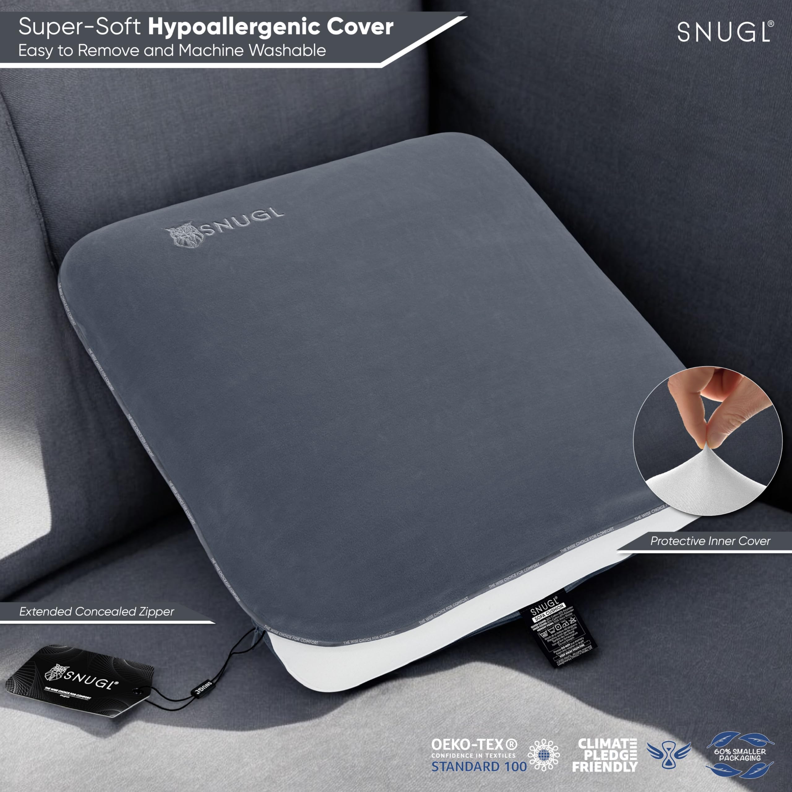SNUGL Memory Foam Sofa Cushion - Hypoallergenic Velvet Support Pillow