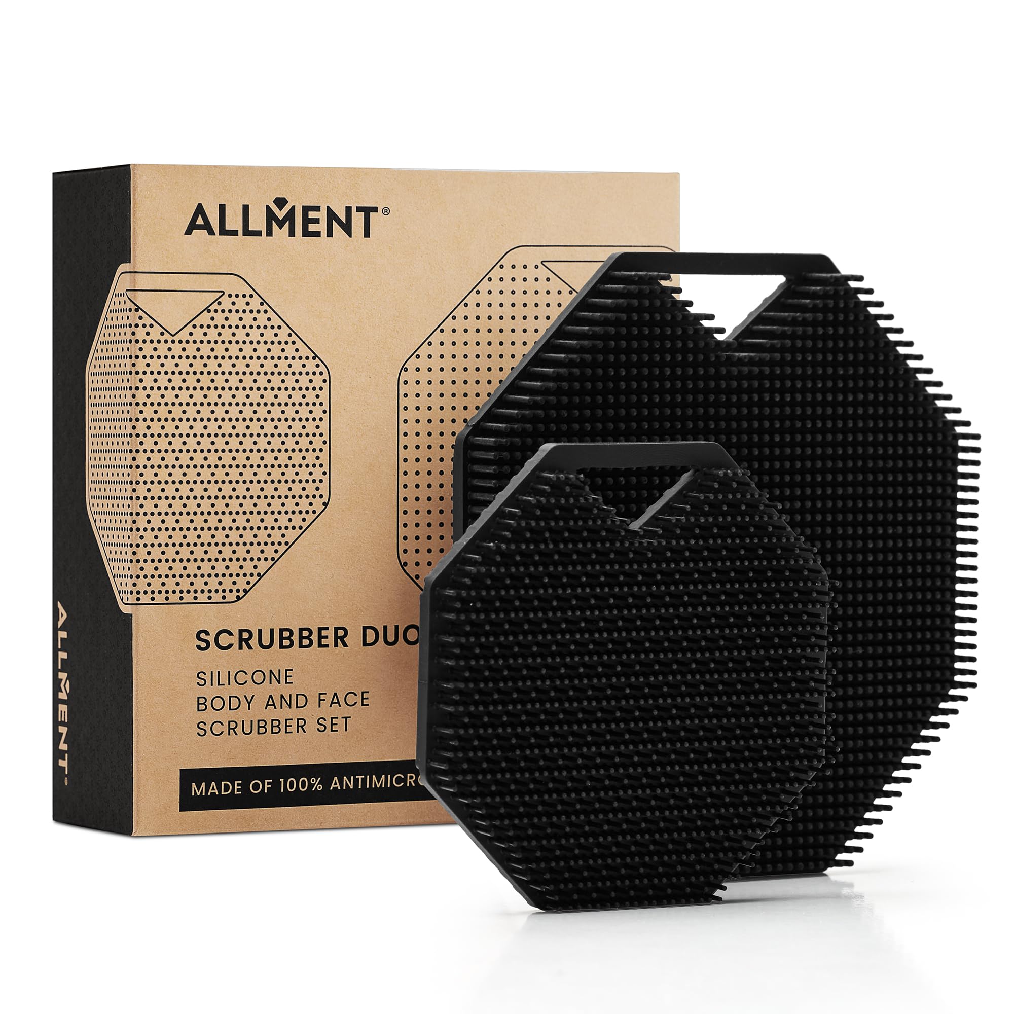 ALLMENT Scrubber Duo – Antimicrobial Silicone Face and Body Scrubber Set