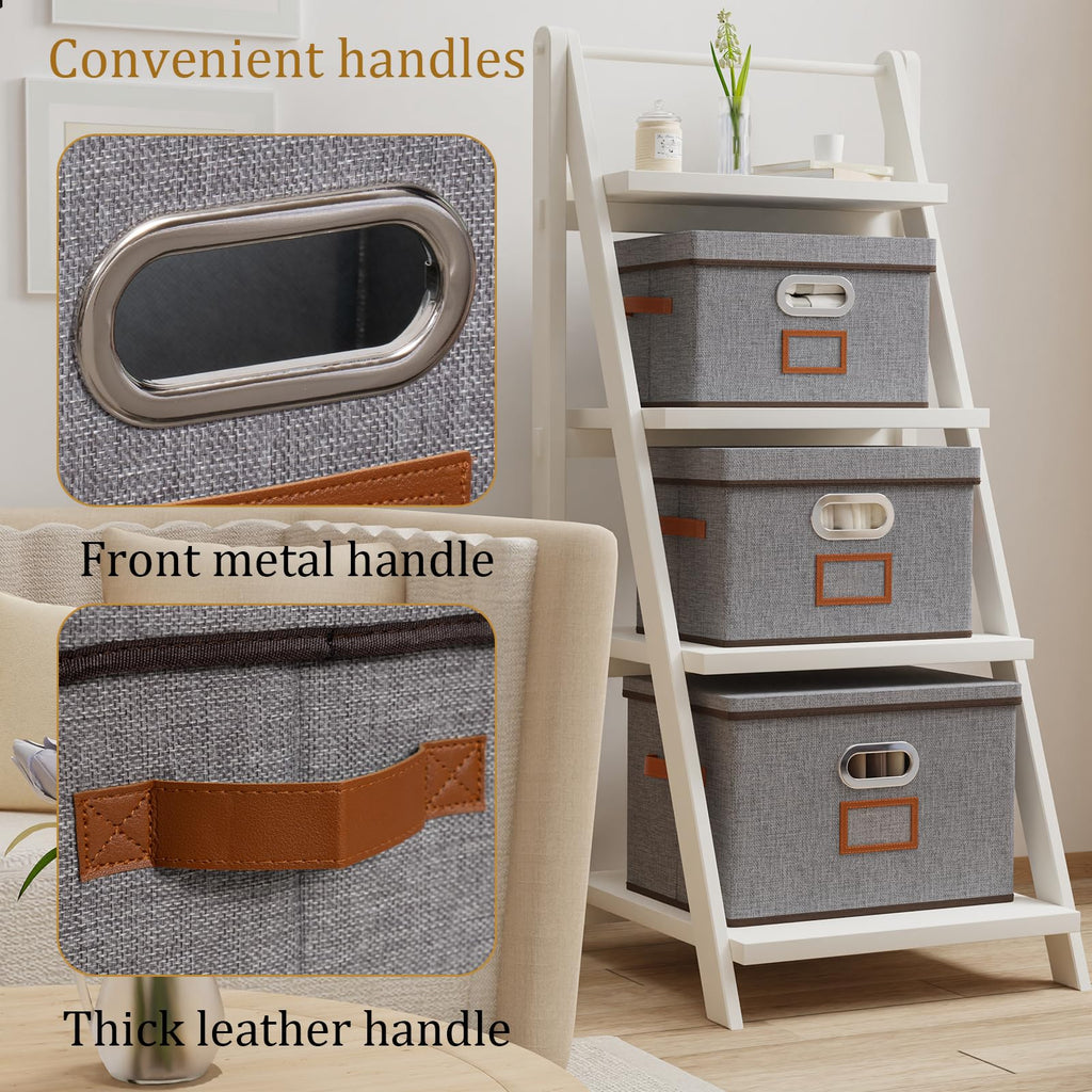 OUTBROS Storage Boxes, Fabric Baskets with Lids, 38x25x25cm, Grey, 3-Pack - image 5