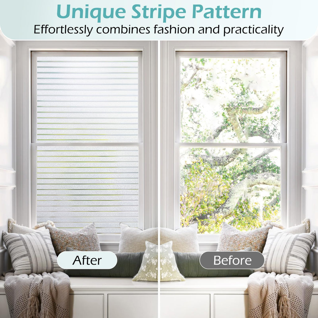 DOWELL Frosted Stripe Privacy Window Film – Static Cling Vinyl, 90x400cm