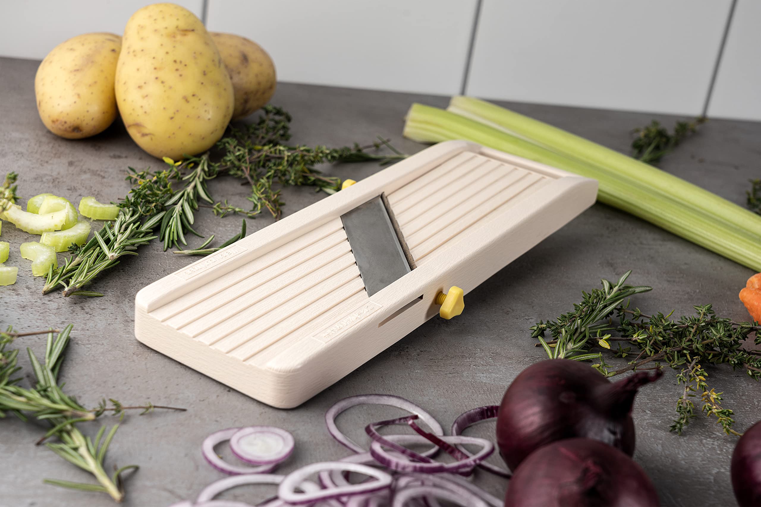 Benriner Japanese Mandoline Slicer – 3 Stainless Steel Blades, Ivory