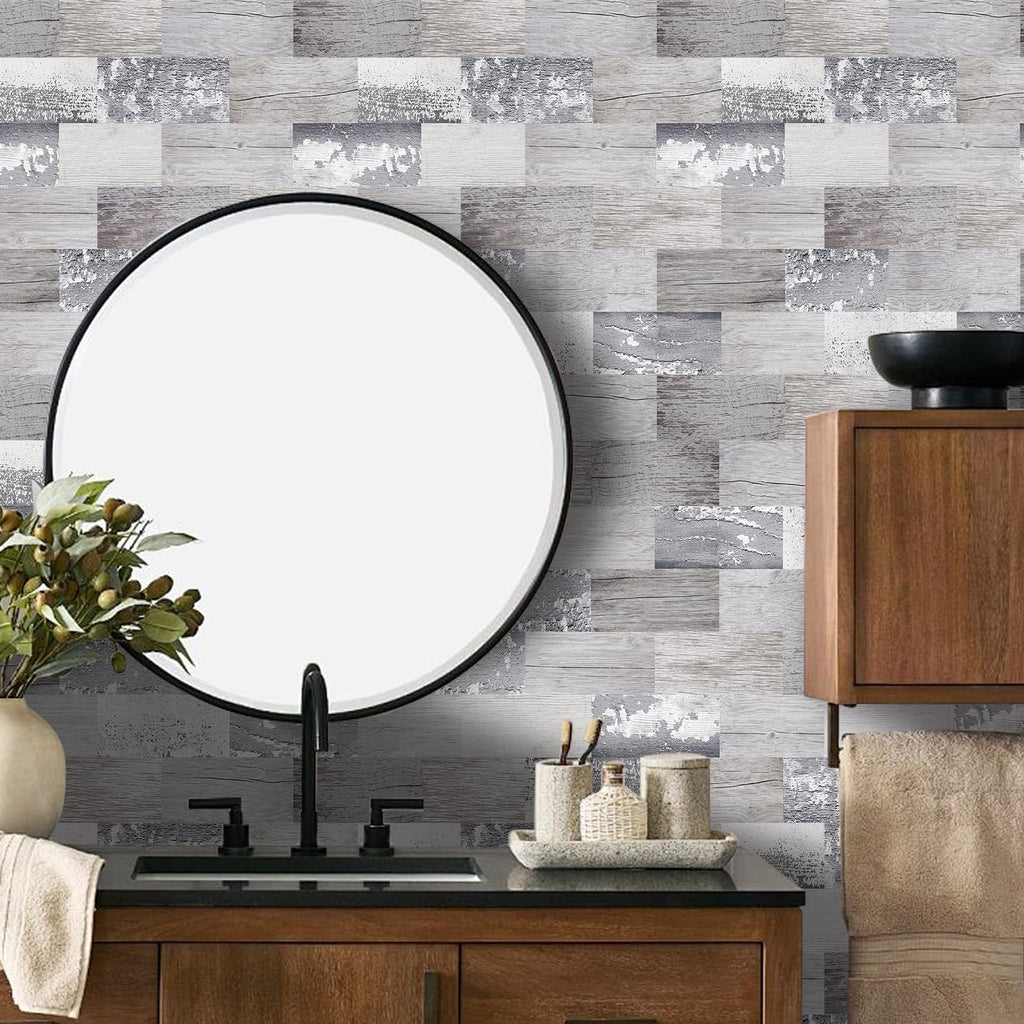 DEWOO Peel and Stick Wood Backsplash Tiles - 20-Sheet Pale Wood (12x12)