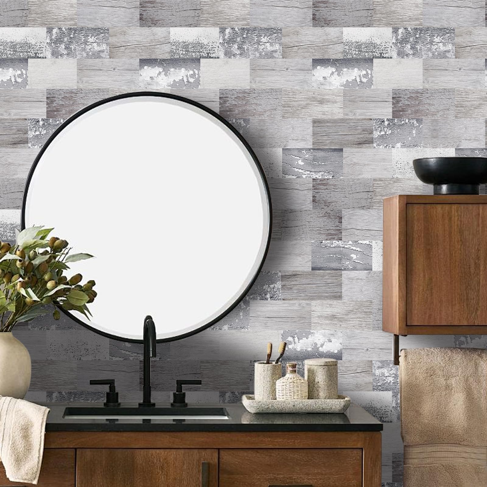 DEWOO Peel and Stick Wood Backsplash Tiles - 20-Sheet Pale Wood (12x12)