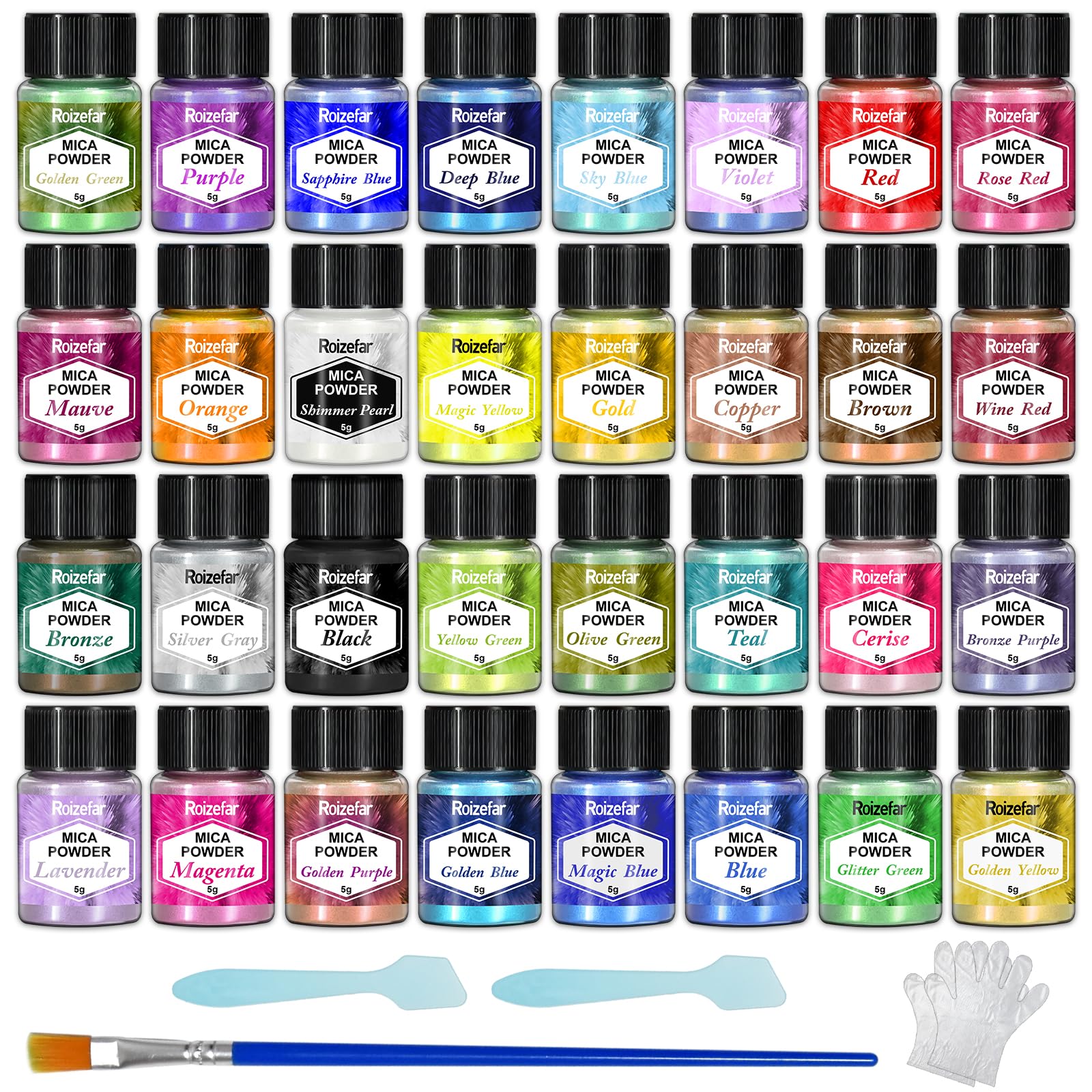 Roizefar Mica Powder | 32 Colours Pearlescent Epoxy Resin Pigment Set