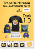 TransOurDream Inkjet Iron On Heat Transfer Paper for Dark Fabrics - 100 Sheets