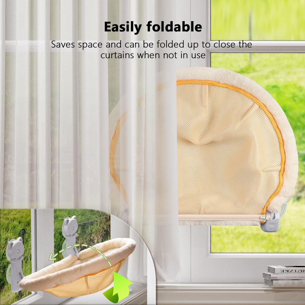 JUNSPOW Cat Window Perch | Foldable Cordless Hammock Bed - 40lb Hold