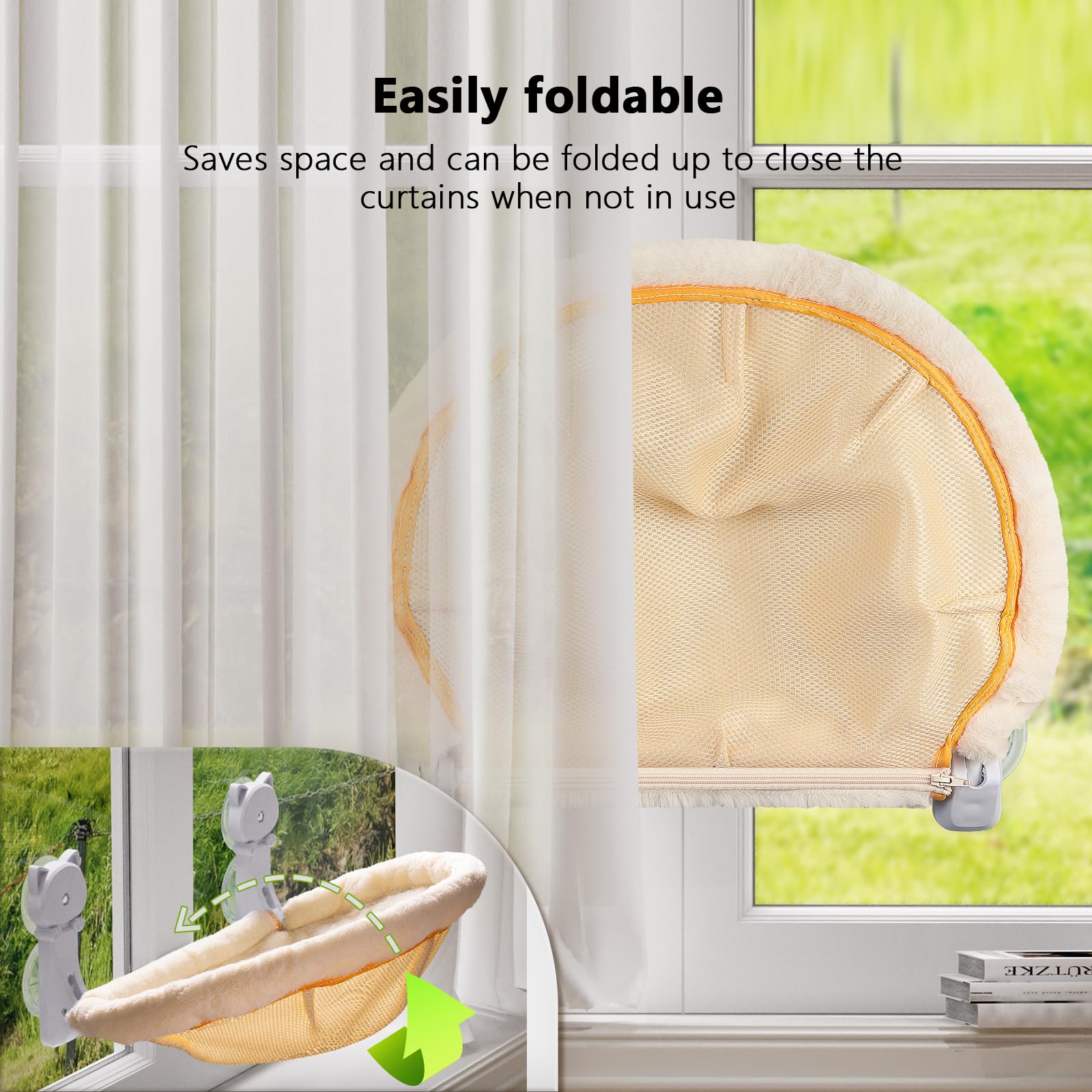 JUNSPOW Cat Window Perch | Foldable Cordless Hammock Bed - 40lb Hold