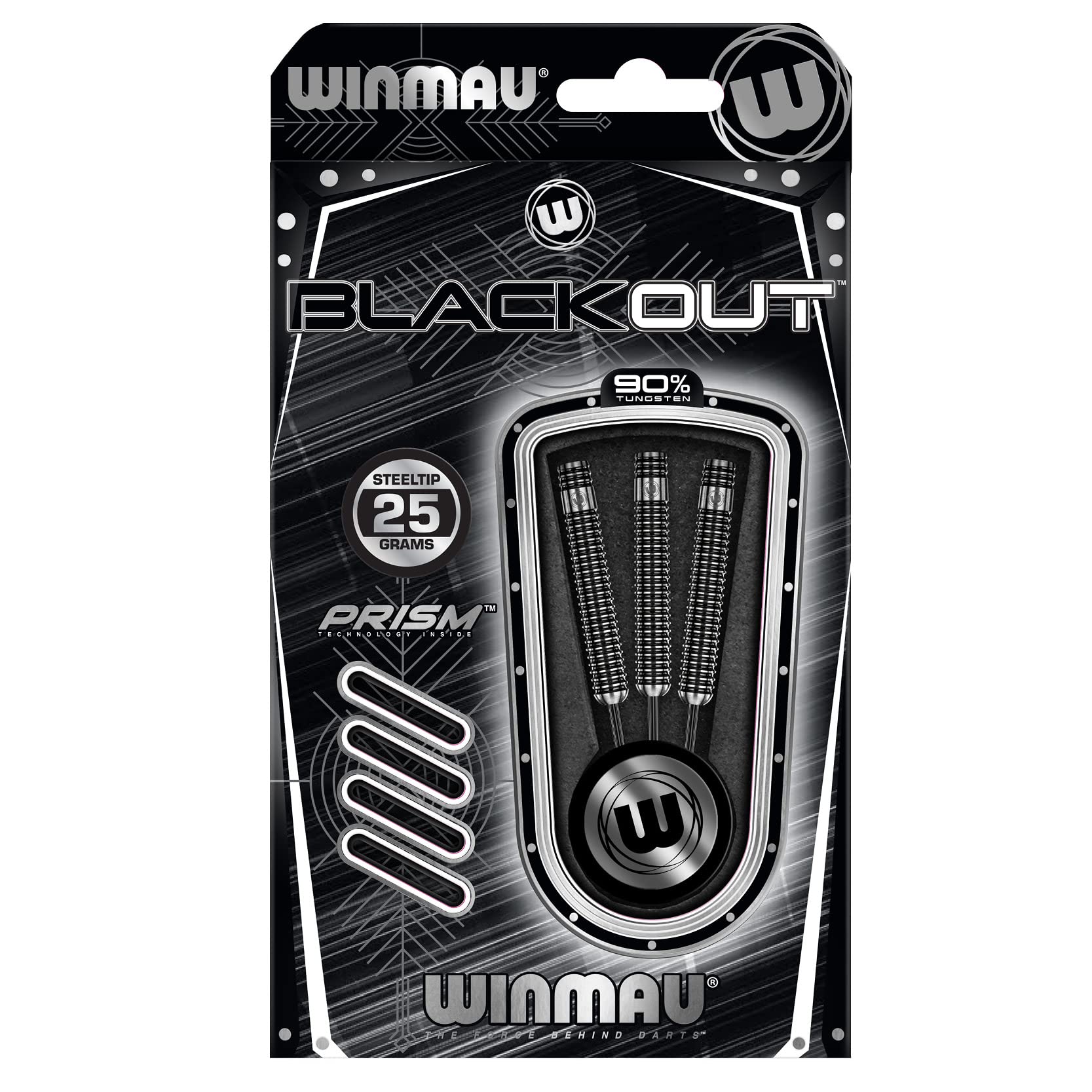 Winmau Blackout 90% Tungsten Steel Tip Darts Set | 25g Weight