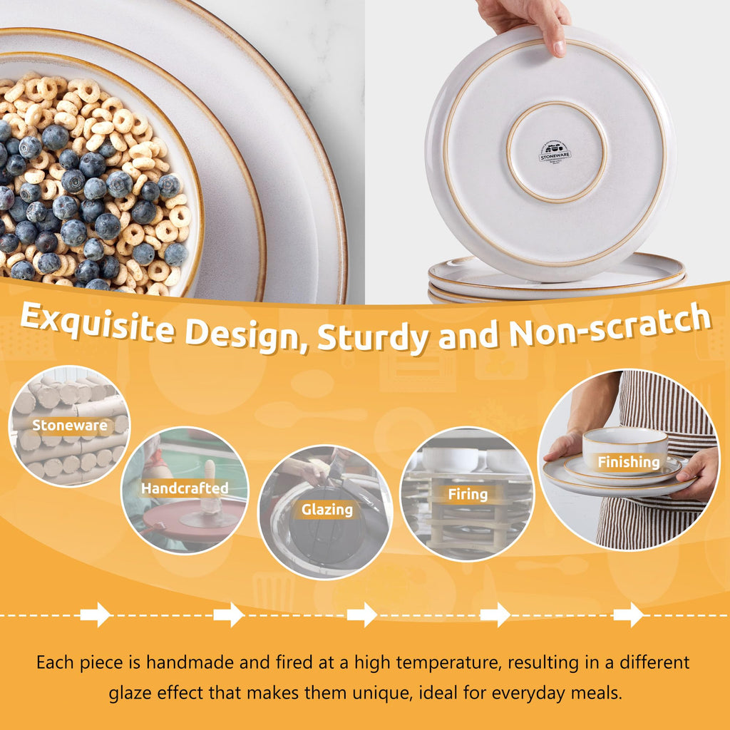 Homikit 12-Piece Stoneware Dinner Set – Reactive Glaze Blue Dinnerware
