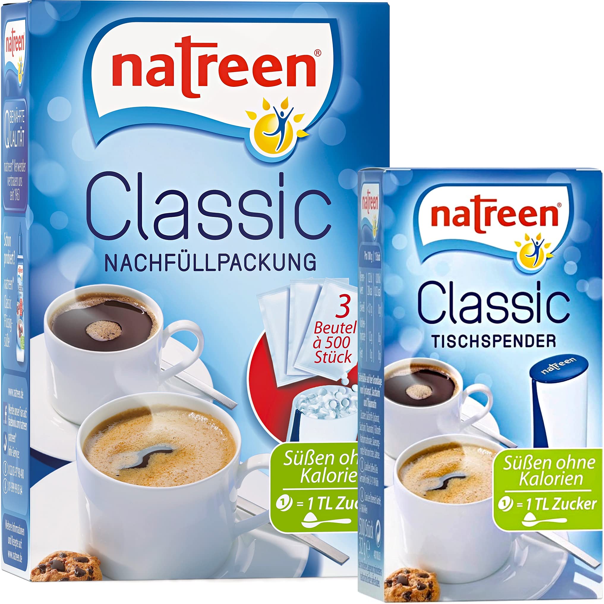 Natreen Classic Sweetener Tablets - 2000 Pcs (Dispenser + 3 Refills)