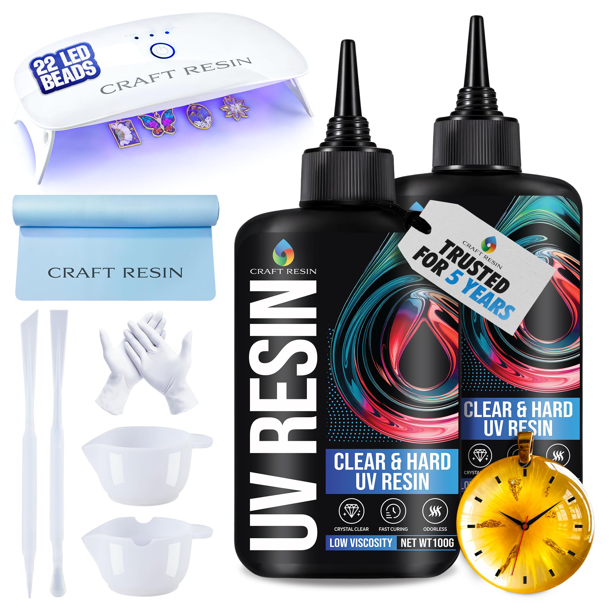 Craft Resin UV Resin Kit with 36W Lamp | 200g Hard Type Epoxy Starter Set