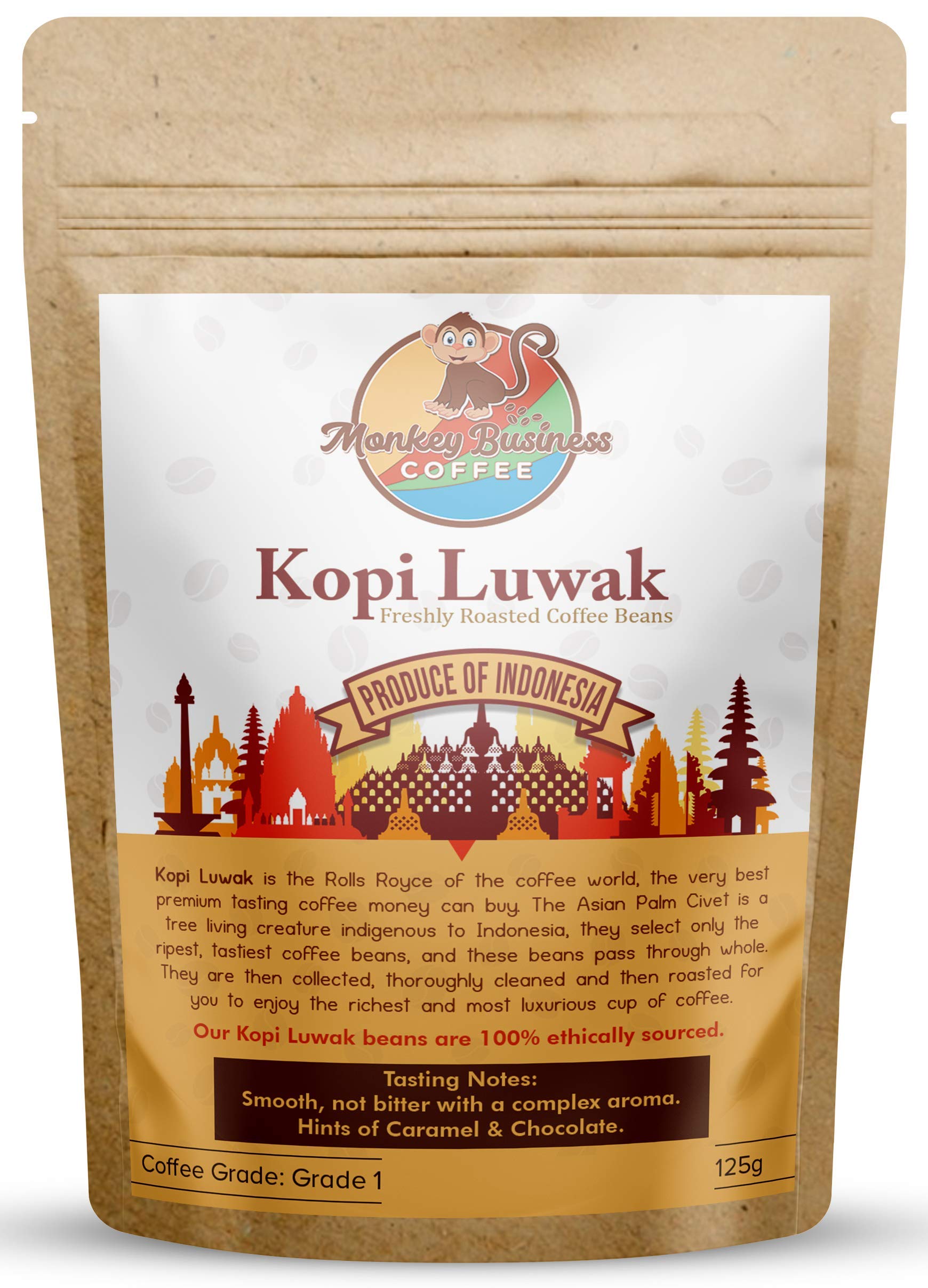 Monkey Business Wild Kopi Luwak Ground Coffee – Ethically Sourced – 125g