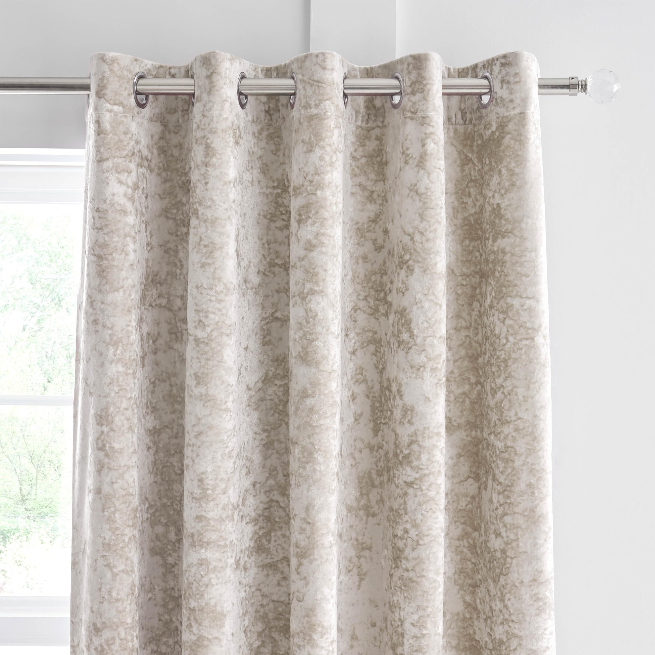Catherine Lansfield Crushed Velvet Lined Eyelet Curtains - Natural