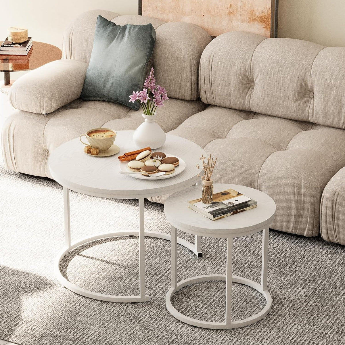 Huhote Round Coffee Tables, Set of 2 End Table, Nesting Tables, Side Table - image 2