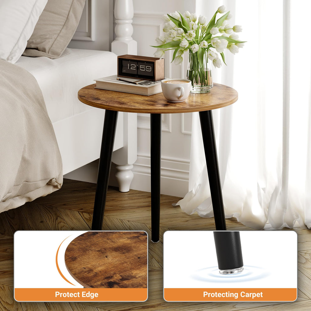 APICIZON Round Side Table – Wooden End Table for Small Spaces, 51cm