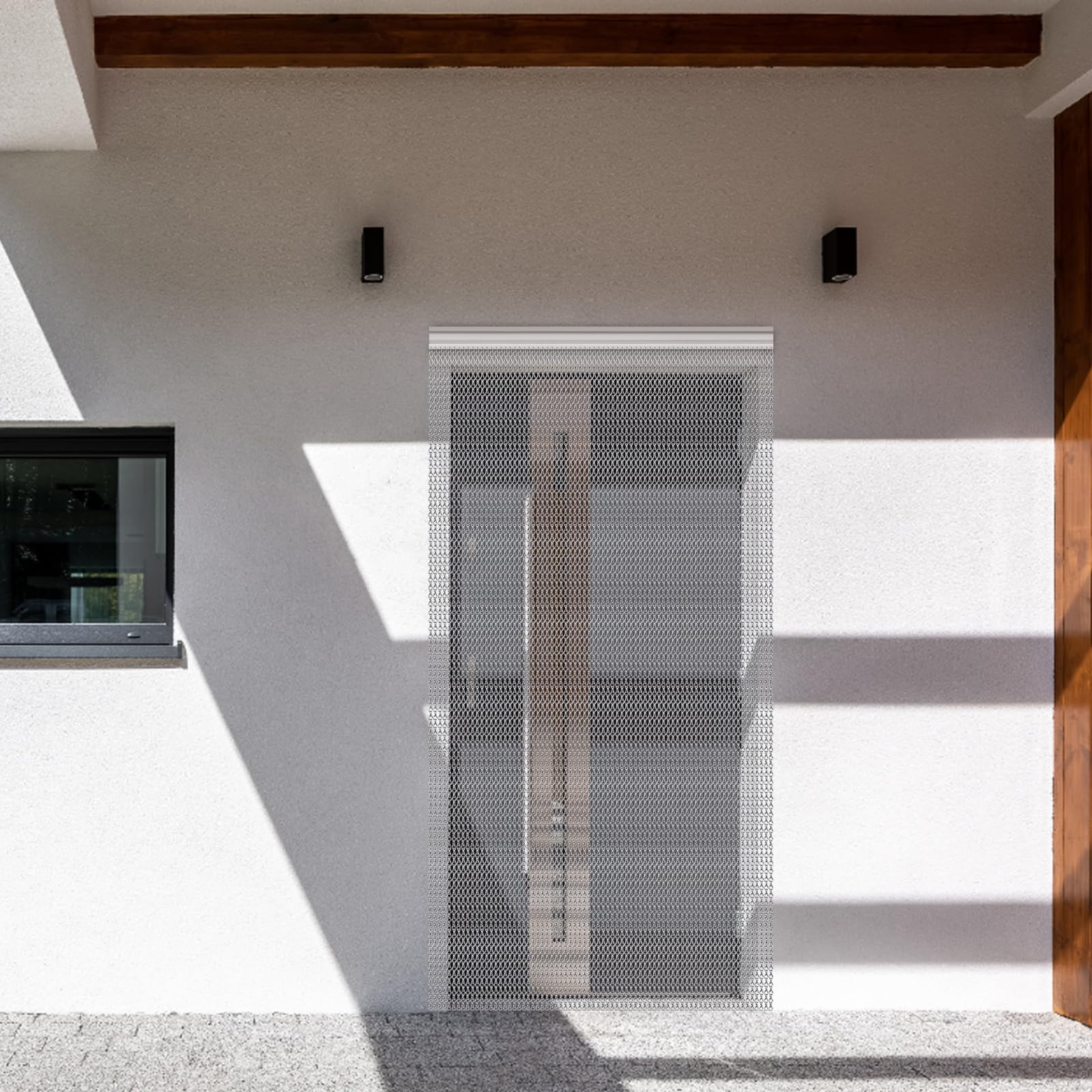 Gluwoer Silver Aluminium Chain Fly Screen - 90x200cm Metal Door Curtain