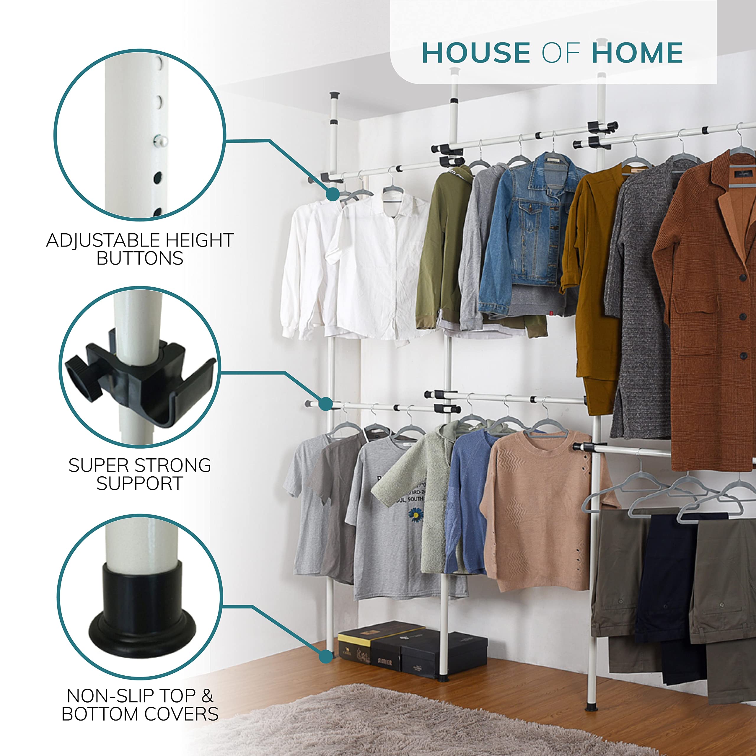 House of Home Heavy Duty Triple Telescopic Clothes Rail | 110-310cm