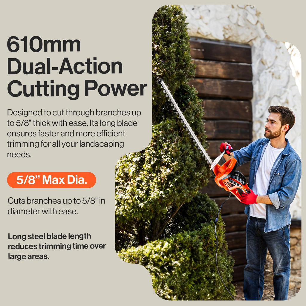 SuperHandy Corded Hedge Trimmer | 610mm 600W Electric Garden Tool