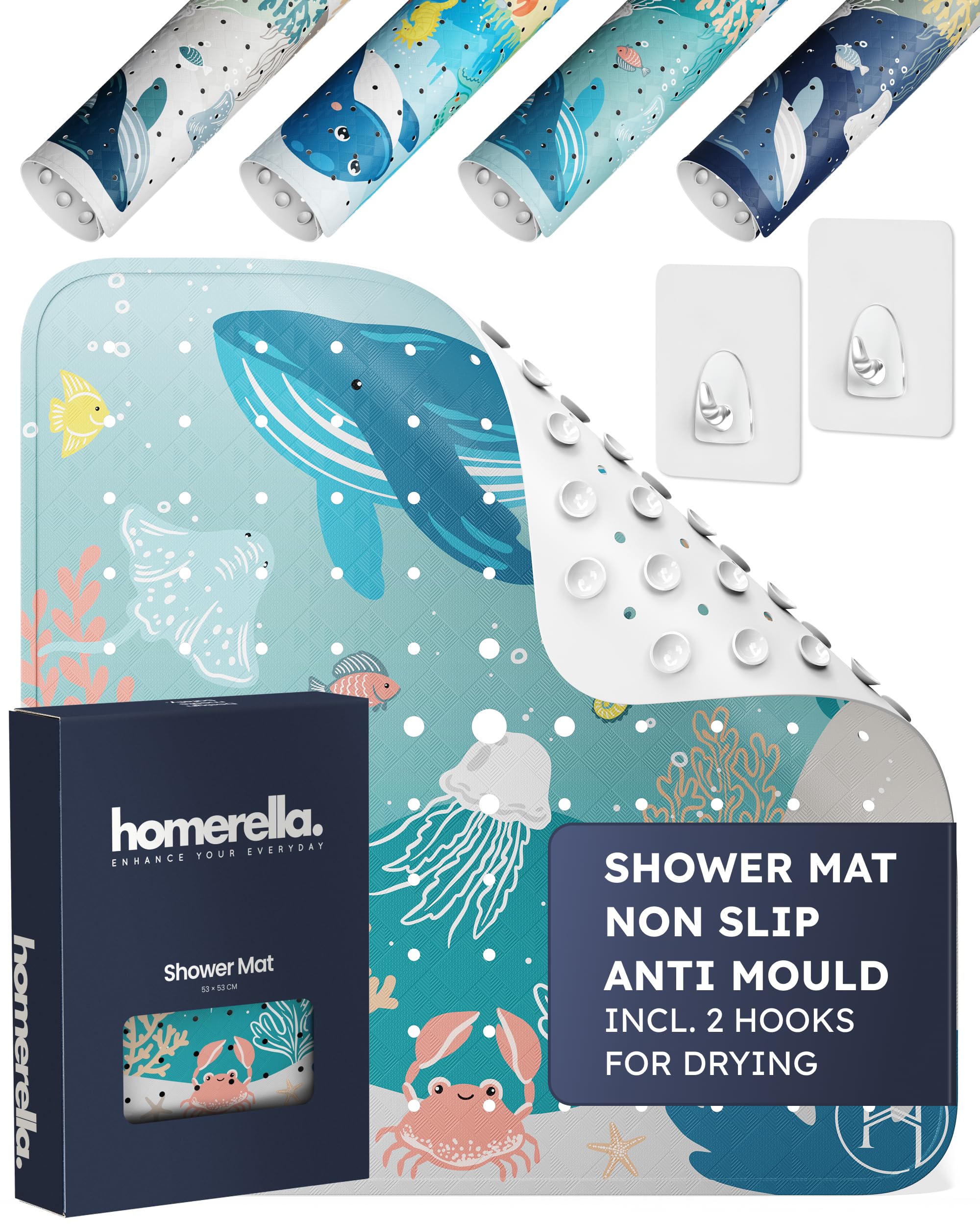 Homerella Non-Slip Shower Mat | 53x53cm Anti-Mold & Machine Washable