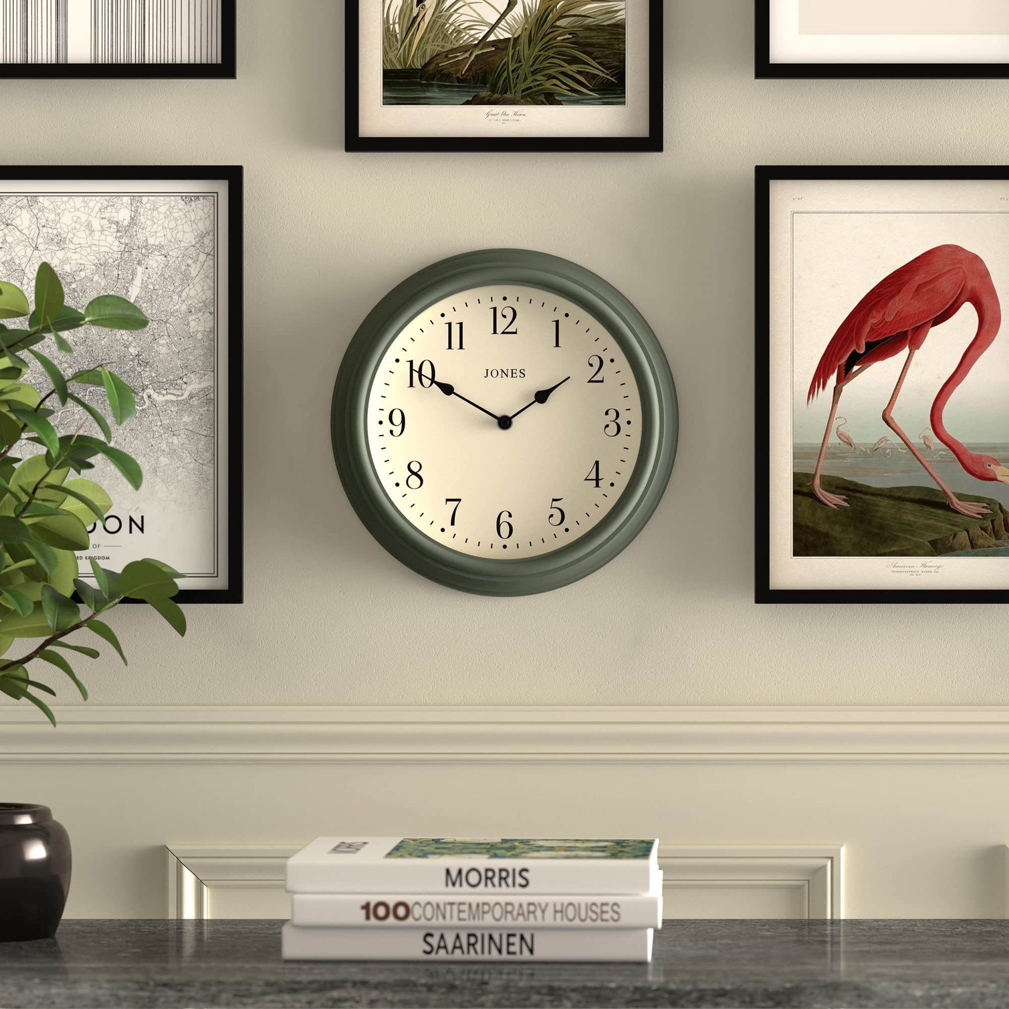 Jones Clocks Venetian Wall Clock – 30cm Round Green Arabic Dial