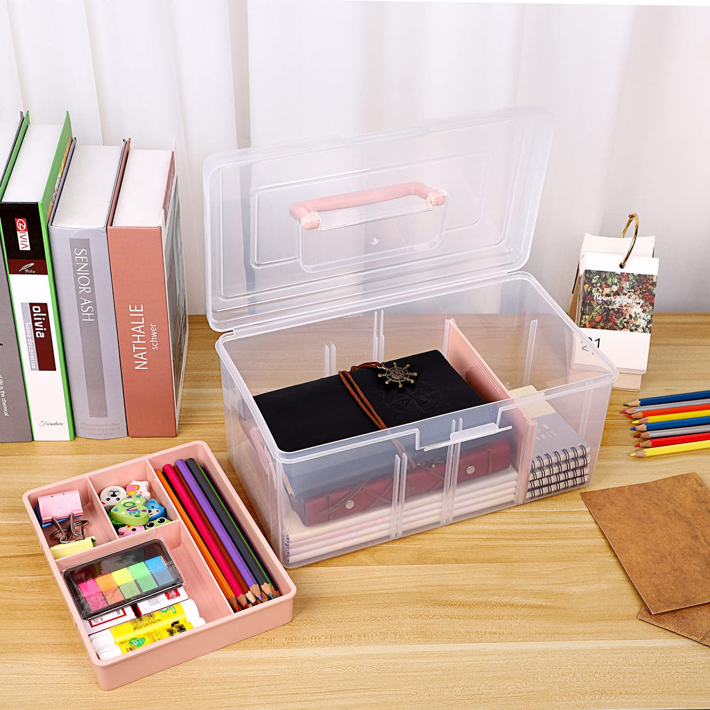 IGNPION Craft Storage Box with 7 Compartments, Plastic Organiser Box, Pink - image 4